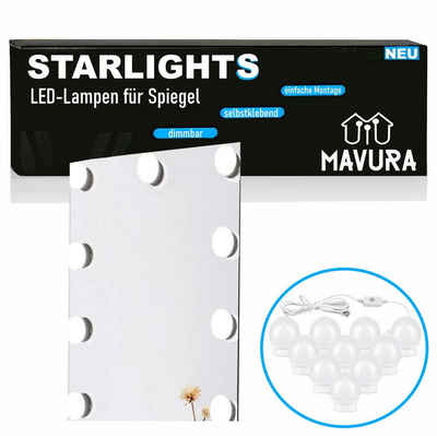 MAVURA LED Spiegelleuchte STARLIGHTS Hollywood Spiegellampen Set 3 Farben, Make Up Lampen Hollywood Lichter Dimmbar, Schminklicht