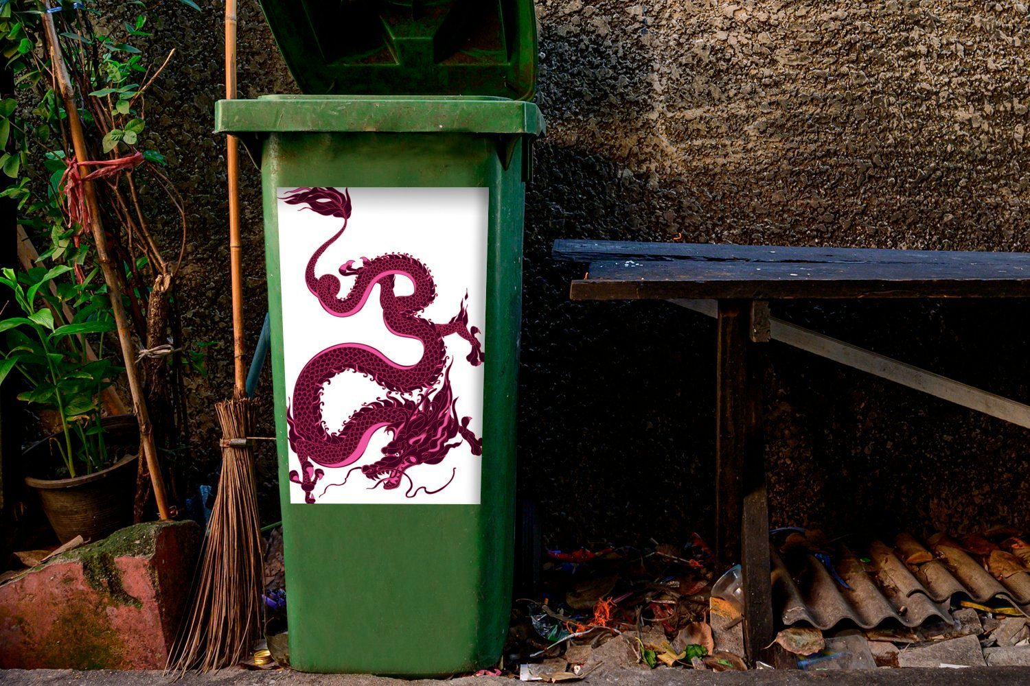 Container, Wandsticker Mülleimer-aufkleber, des Mülltonne, Neujahrsfest (1 Sticker, Abfalbehälter Eine Drachen zum Jahres des chinesischen Illustration St), MuchoWow