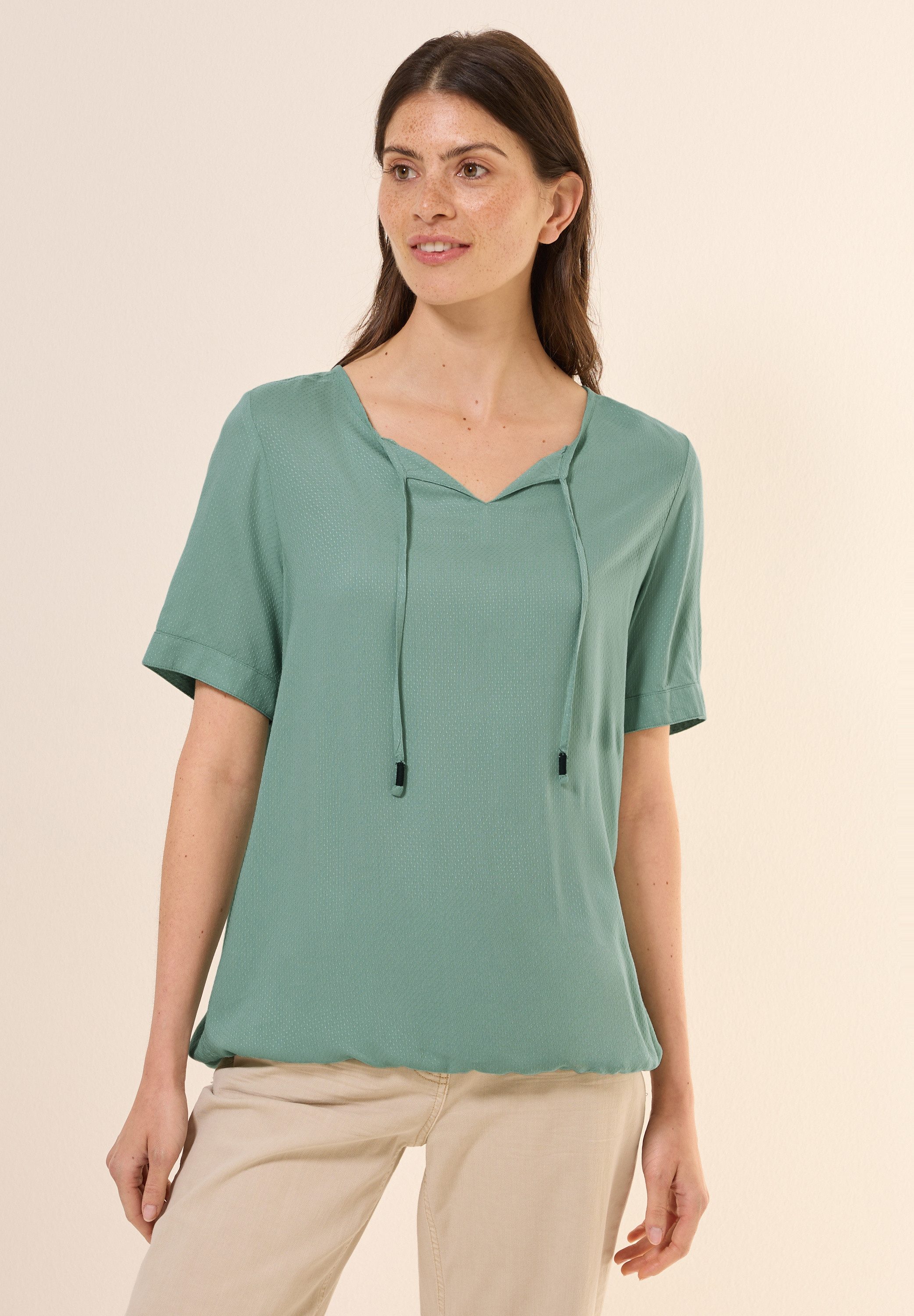 CECIL Kurzarmbluse mit Elastiksaum