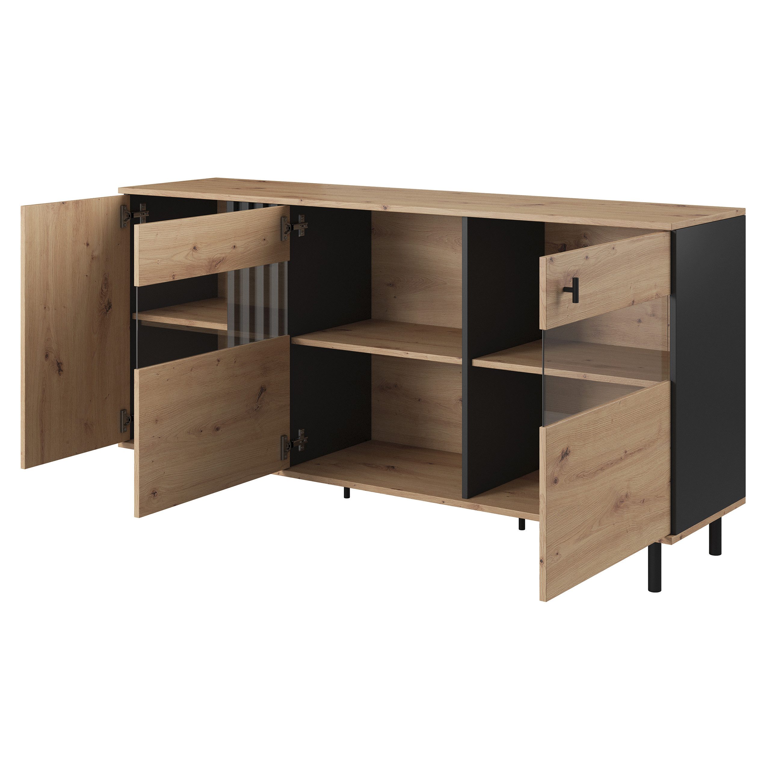 Masseno Kommode MADDALENA 165 cm Sideboard und 3 Türen grau