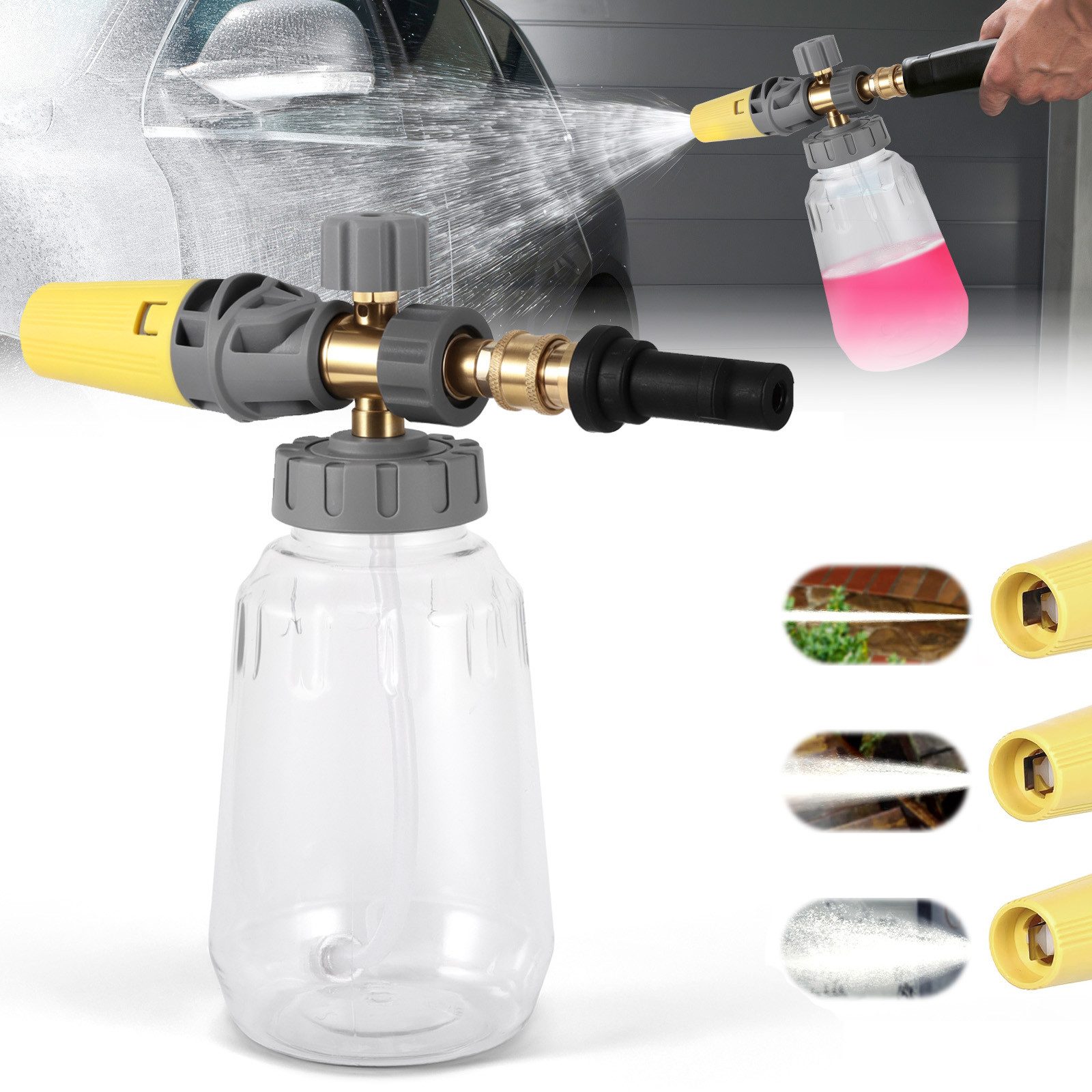 BlingBin Hochdruck-Schaumdüse Schaumkanone, Autowäsche Schaumpistole Hochdruckreiniger Lanze, passend für Kärcher K-Serie K2 K3 K4 K5 K6 K7, (1er Set, 1-tlg., 26,7*10,6*25,2CM, 1400PSI-3600PSI), 1L Schneeschaumlanze mit 1/4 Verstellbare Schaumdüse für Autowäsche