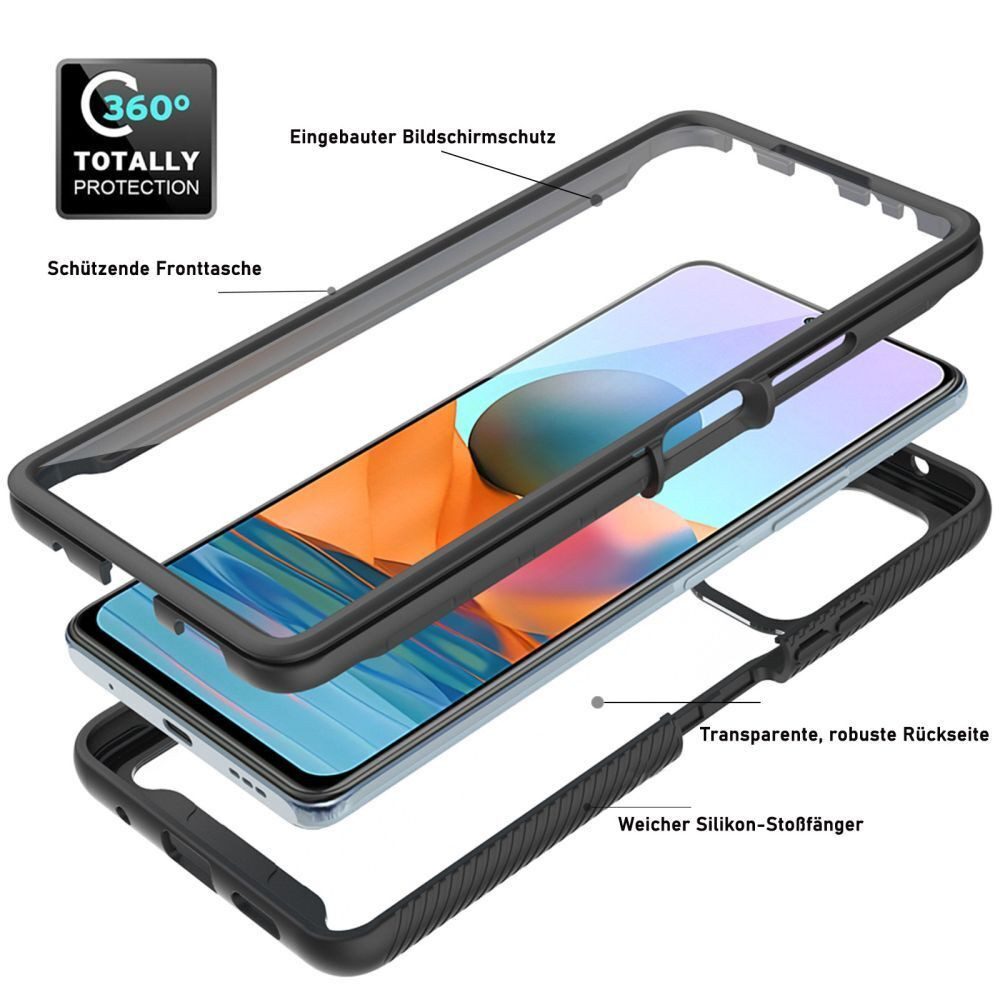 betterfon Handyhülle für Xiaomi Redmi Note 10 Pro TPU Case mit 360° Rundumschutz, 360 Grad Hülle mit Displayschutz und Fingerprint