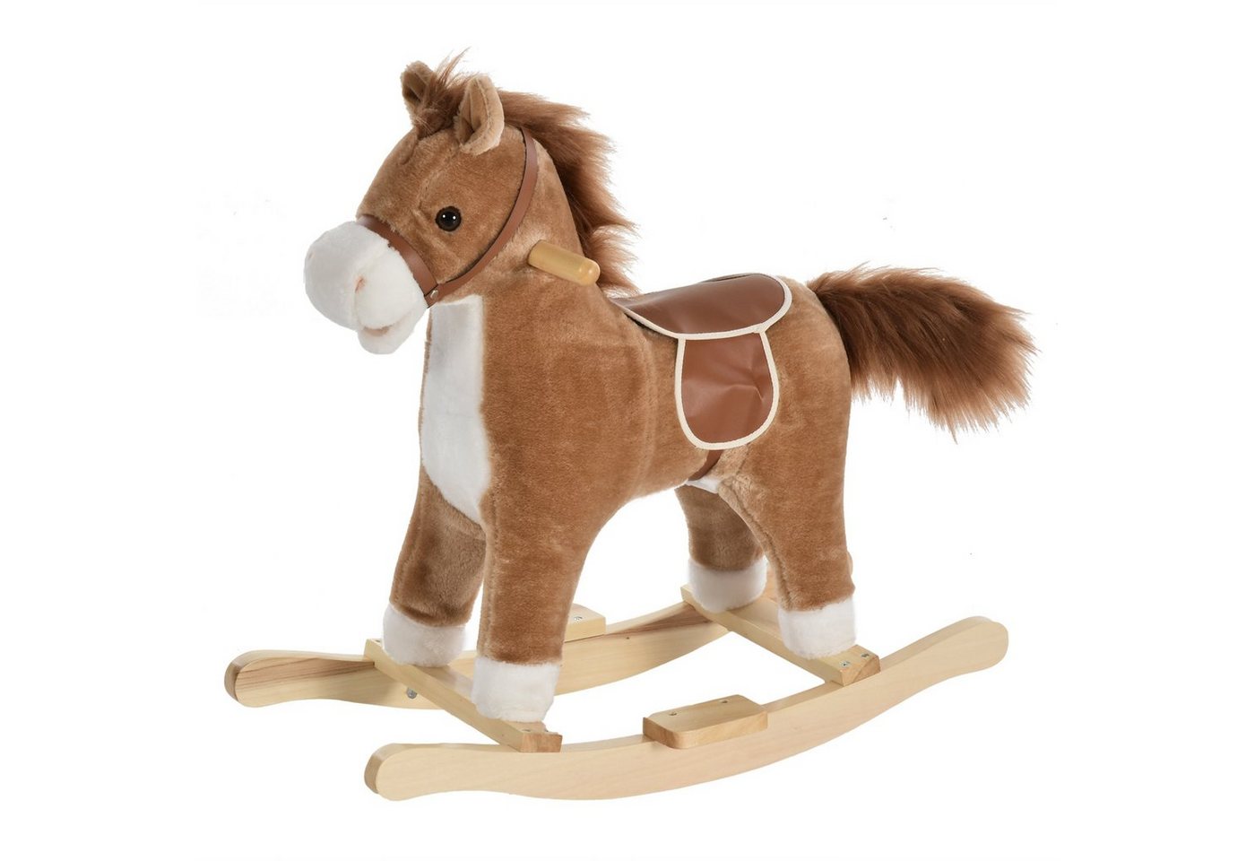 HOMCOM Schaukeltier Baby Pferd mit Tiergeräusche Spielzeug Haltegriffe, (1 tlg), Braun 65 x 32.5 x 61 cm