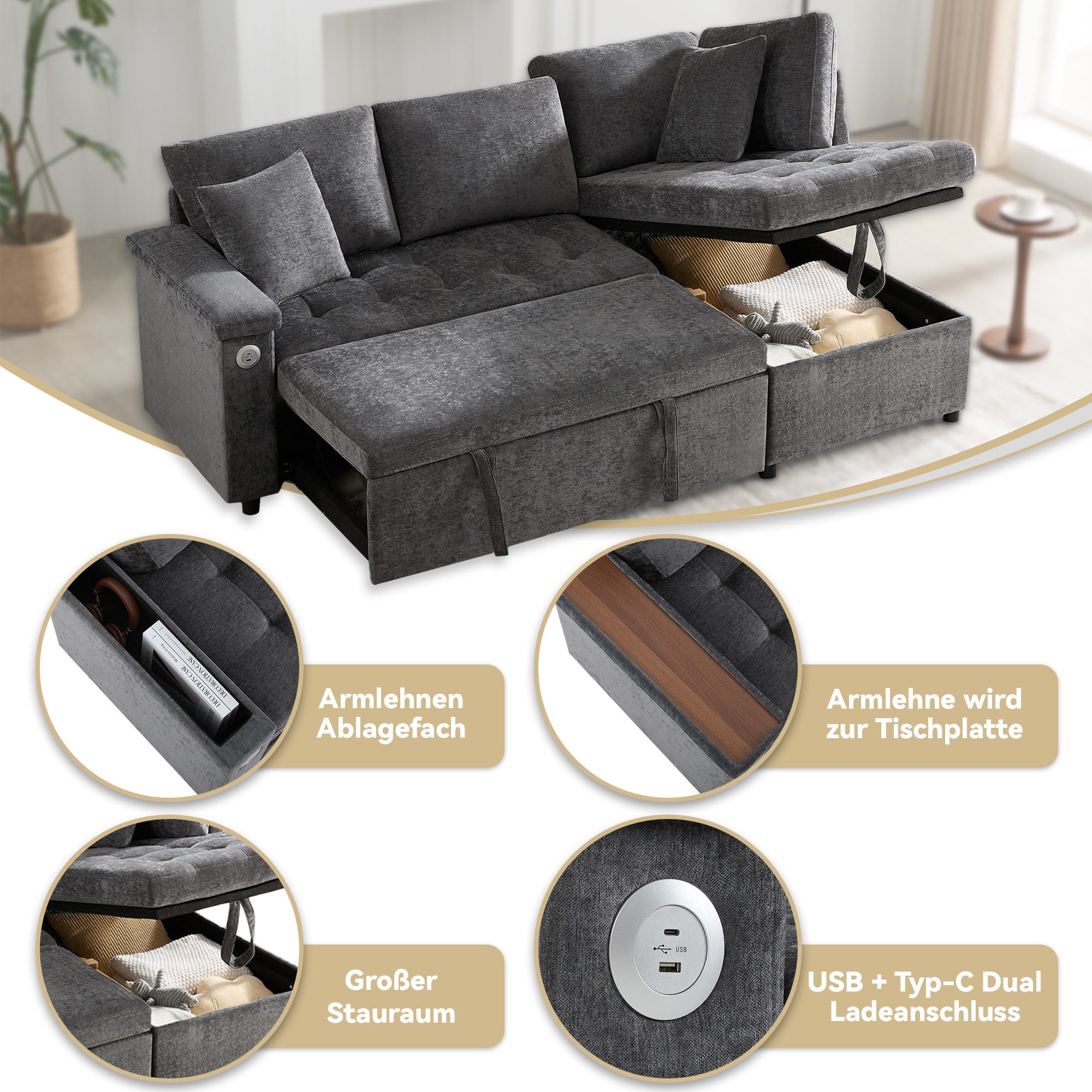 i@home Ecksofa L-Sofa, Schlafsofa,Beige/Grau, mit Stauraum, günstig online kaufen