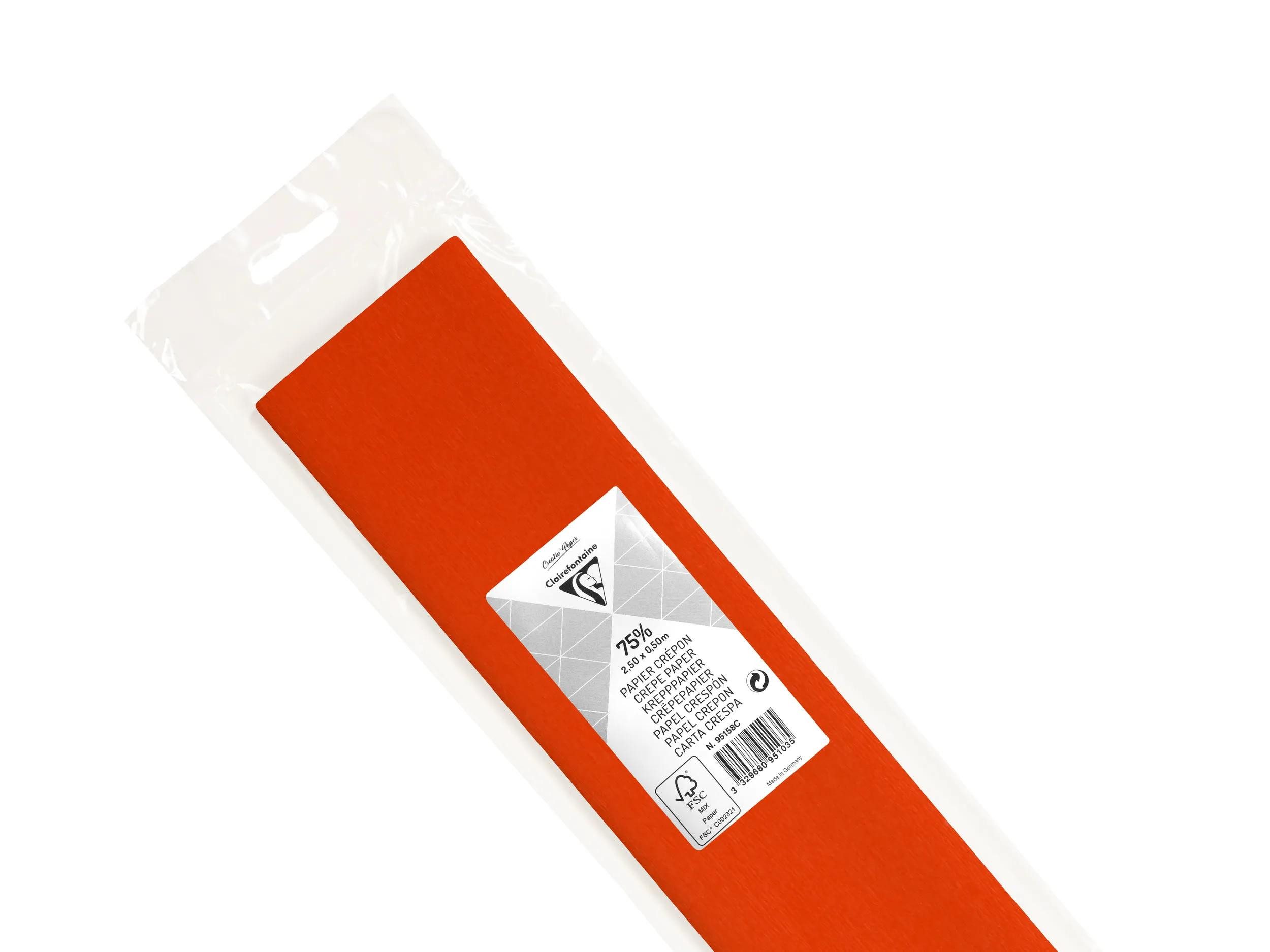 CLAIREFONTAINE Kreppband 10x Krepppapier Blisterpackung 1 Blatt 2,50x0,50m Orange 95158C Krepppapier