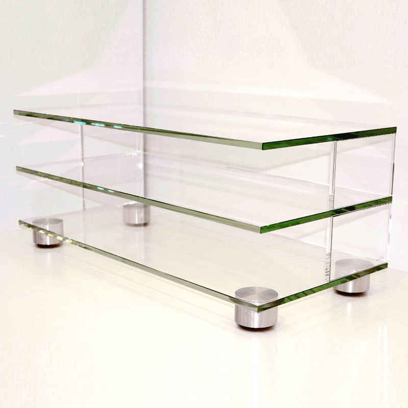 Design Objekte TV-Rack Glasmöbel TV-Rack 2-Stock-Variante ' F 'mit Parkettrollen 110 cm breit, Breite 110 cm