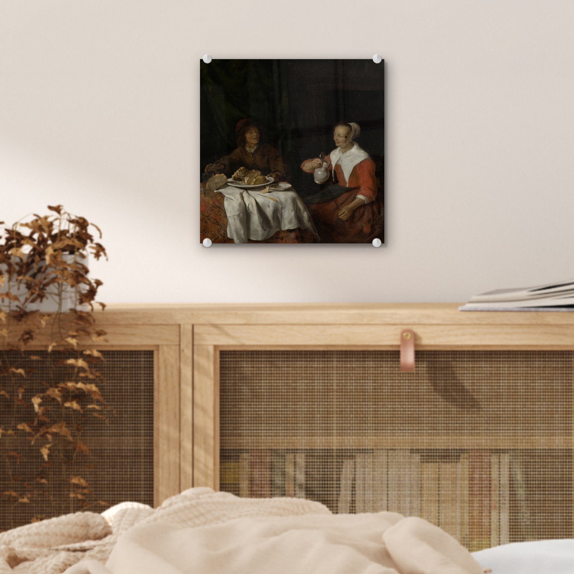 MuchoWow Acrylglasbild Bilder Frau und Mann von St), auf Gemälde Glas - Wanddekoration einer Foto Metsu, Mahlzeit - (1 Glas Gabriel Glasbilder bei - Wandbild auf 