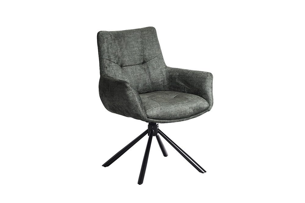 riess-ambiente Drehstuhl SIGNATURE moosgrün/schwarz - Vogue Velours Samt, Metall, mit Armlehne (Einzelartikel, 1 St), 360° drehbar & mit Taschenfederkern - ideal für Esszimmer & Büro