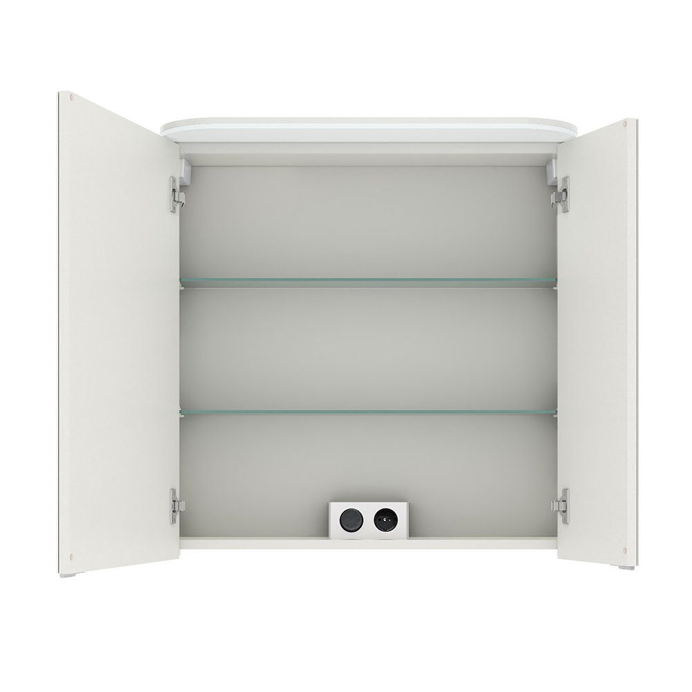 Lomadox Spiegelschrank BUDVA-66 in weiß 70/72,3/17 mit B/H/T LED cm 2-türig Beleuchtung, Glanz, ca