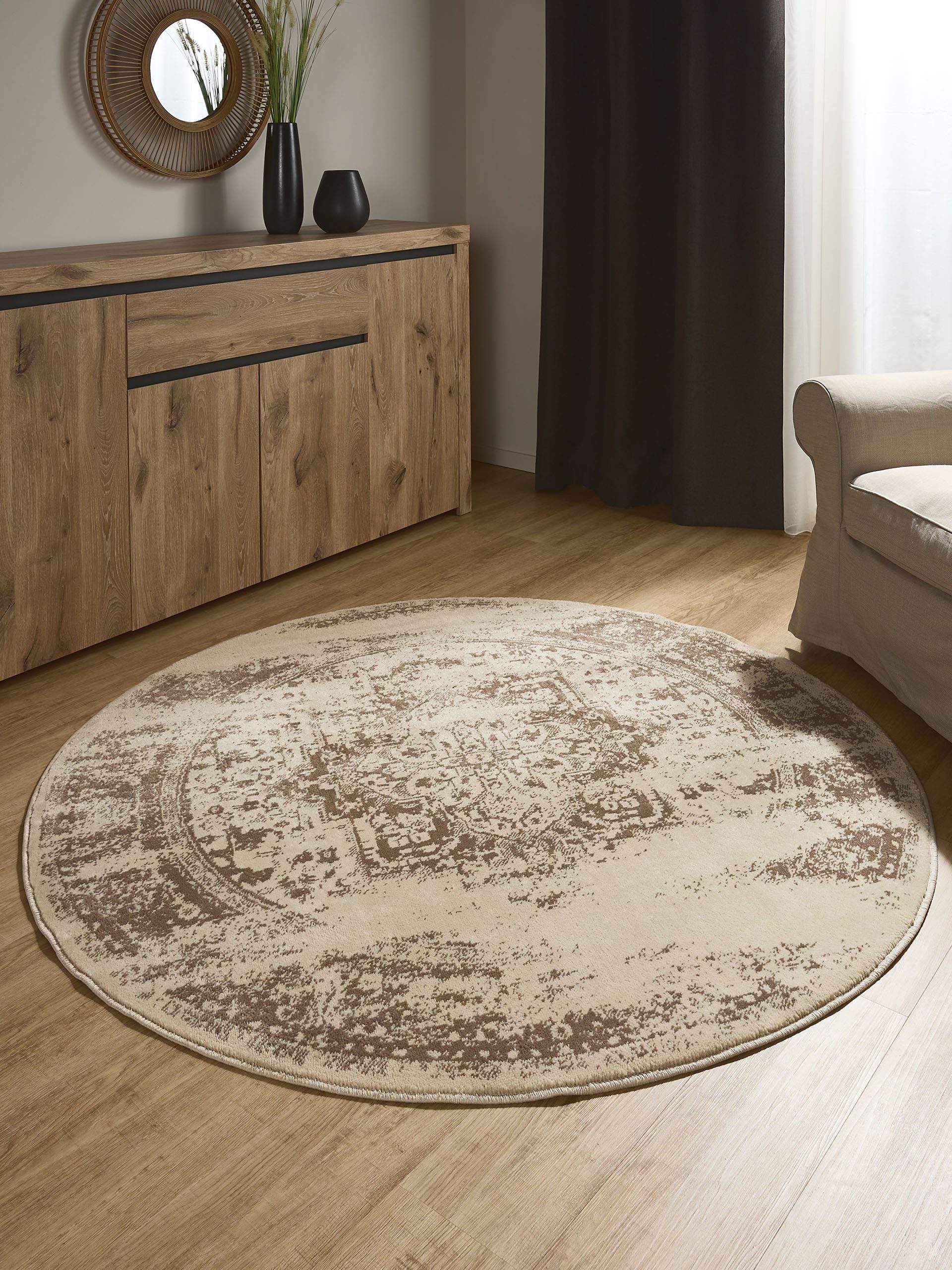 Interiyou Teppich Suzuka, Rund, Höhe: 6 mm, Teppich Kurzflor, Vintage, Orie günstig online kaufen