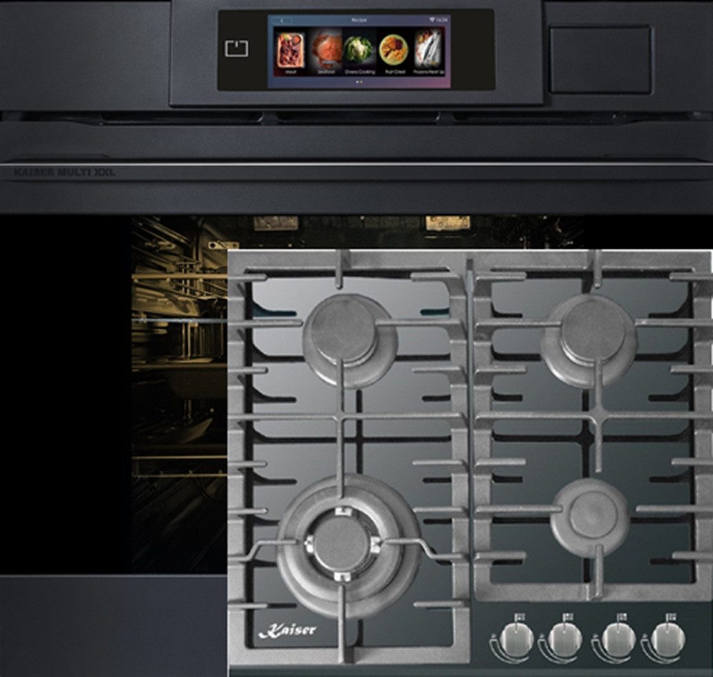 Kaiser Küchengeräte Backofen-Set Herd Set Autark Einbaubackofen XXL Multi 37,Multifunktions-Elektro-Dampfbackofen mit Dampfreinigung, 60 cm+Gas-Kochfeld 60 cm EH 6341+KCG 6383, mit 1-fach-Teleskopauszug