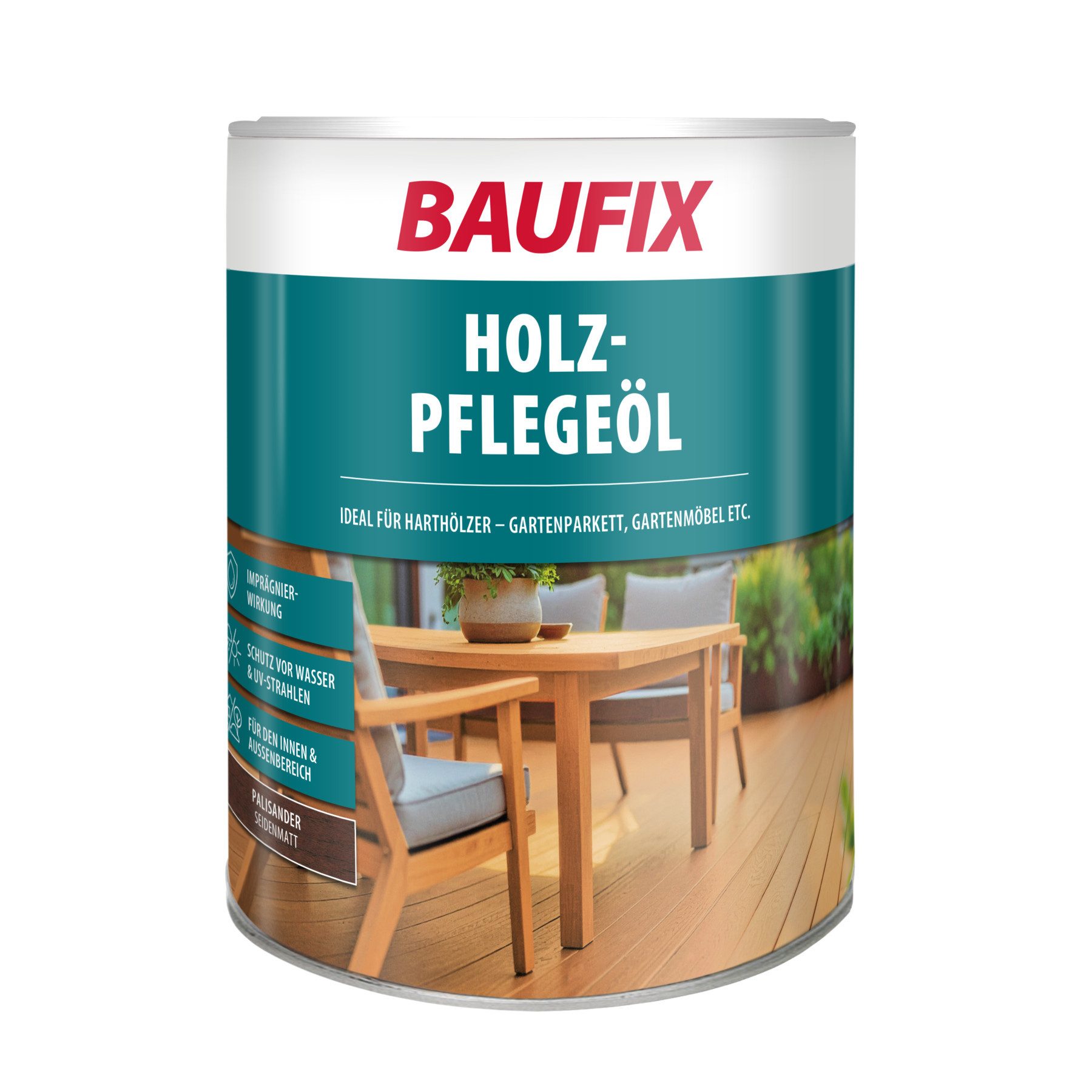 Baufix Holzpflege seidenmatt, 2,5 Liter für ca. 25 m² Holzpflegeöl, Pflegeöl für Teak- & Harthölzer, Terrassen & Möbel im Außenbereich