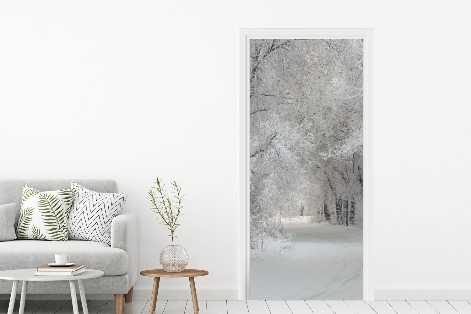 - Bäume - Winter, Schnee Matt, St), bedruckt, für Türtapete 75x205 Tür, cm MuchoWow Fototapete (1 Türaufkleber,