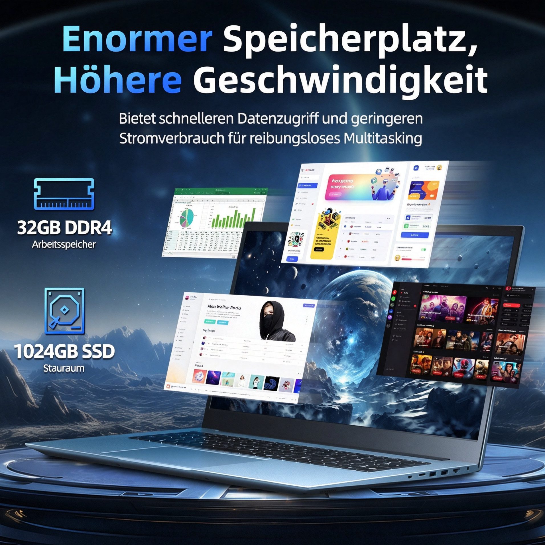 MENGHU 18,5 Zoll Performance-Laptop Windows 11 PRO 32GB RAM 1TB SSD Notebook (Intel® Celeron® N5095 Intel® Celeron® N5095, 32 GB, 1024 GB SSD)