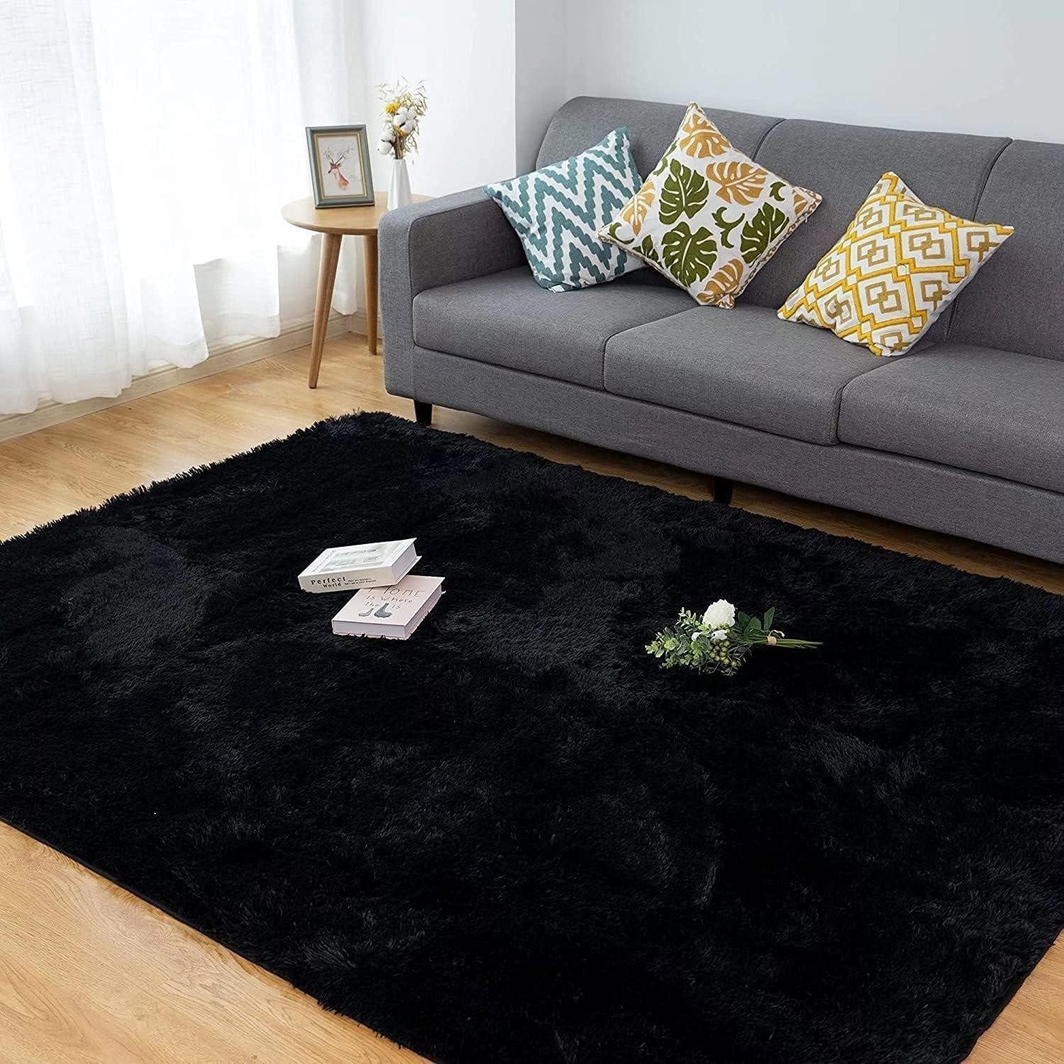 LuxusKollektion Hochflor-Teppich Teppich Shaggy Hochflor Antirutsch Läufer Wohnzimmer Schwarz 90x150CM, rechteckig, Höhe: 45 mm