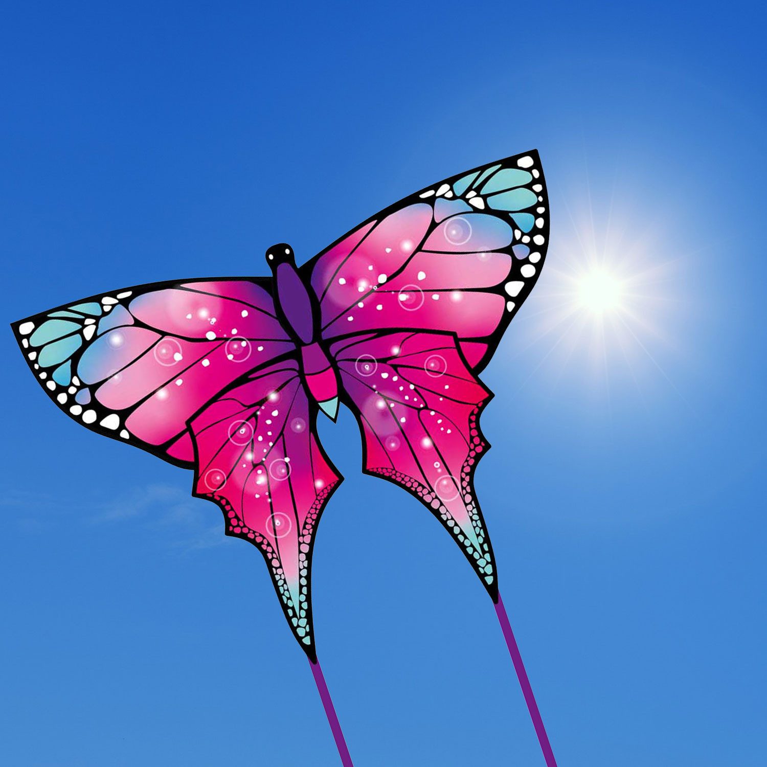 HQ Flug-Drache HQ Kinderdrachen Einleiner Butterfly Marshmallow 110 cm, „Ready to Fly“ - inklusive Griff mit Schnur