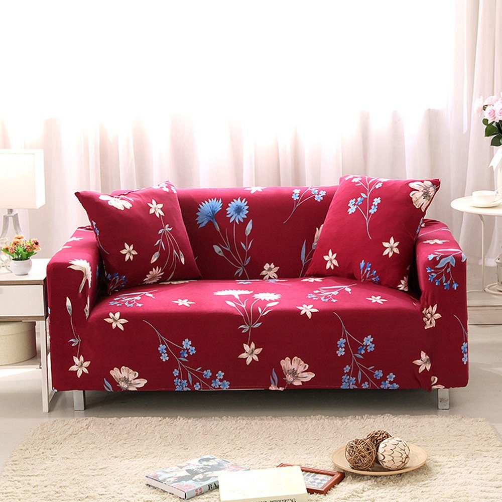 Sofahusse Sofaüberwurf 2 Rote Blume145-185cm, FELIXLEO Couch Sitzer Überzug