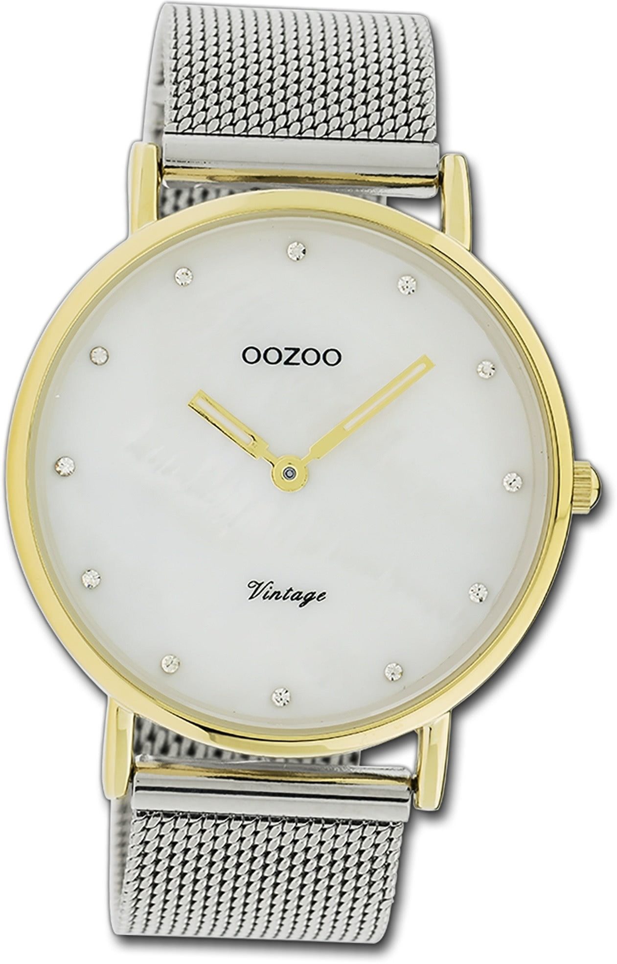 OOZOO Quarzuhr Oozoo Damen Armbanduhr Vintage Series, (Analoguhr), Damenuhr Metallarmband silber, rundes Gehäuse, groß (ca. 40mm)