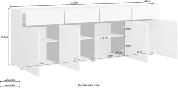 INOSIGN Sideboard Cross,Breite 225 cm, moderne grifflose Kommode,4 Türen/4 Schubkästen, Schubladenschrank mit viel Stauraum, Einlegeböden verstellbar