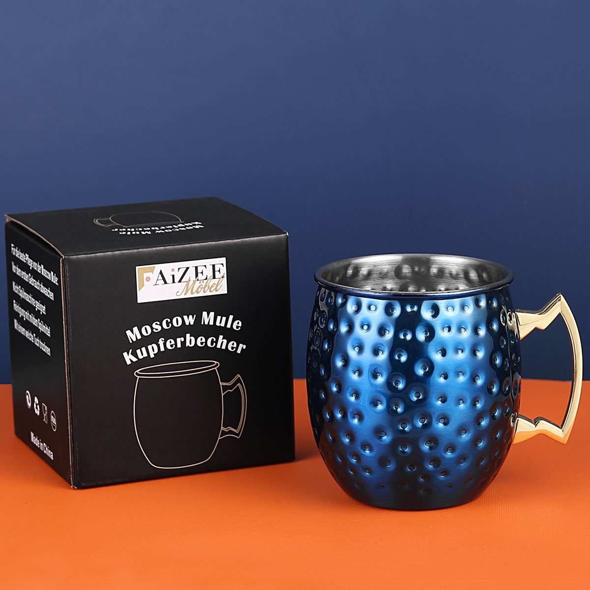 Faizee Möbel Tasse Cocktailglas Moscow Mule Becher Kupferbecher 500ml Fassungsvermögen, 1-tlg., Kupfer/Edelstahl