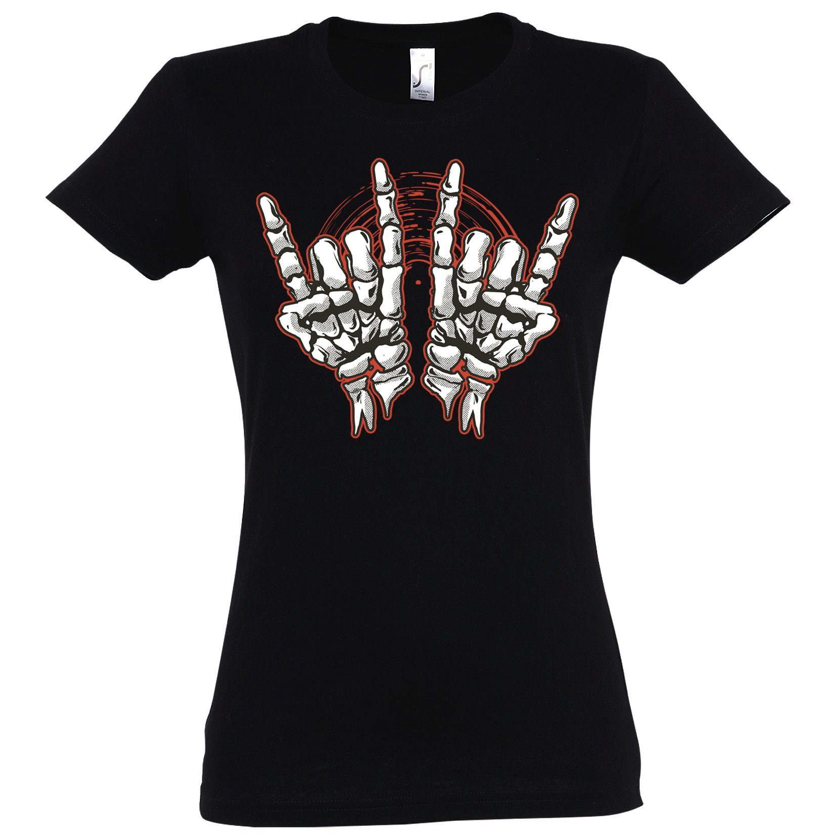 Youth Designz T-Shirt Skelett Hand Rock'n'Roll Damen Shirt Horror im Fun-Lo günstig online kaufen