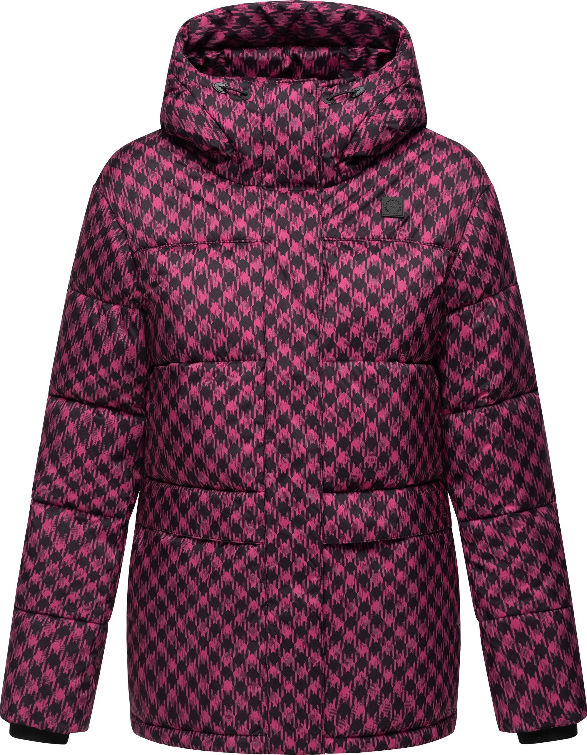 Ragwear Steppjacke Wikesh Print Wasserdichte Damen Winterjacke mit Hahnentritt-Muster