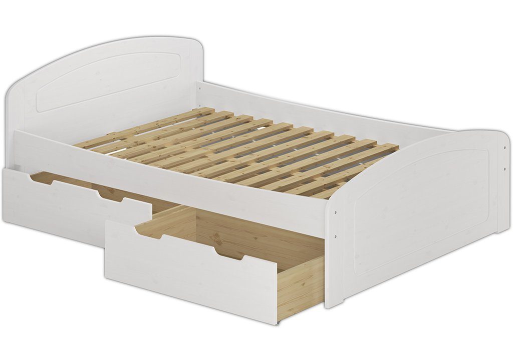 ERST-HOLZ Bett Doppelbett 200x200 Kiefer mit Kieferwaschweiß weiß Rollrost