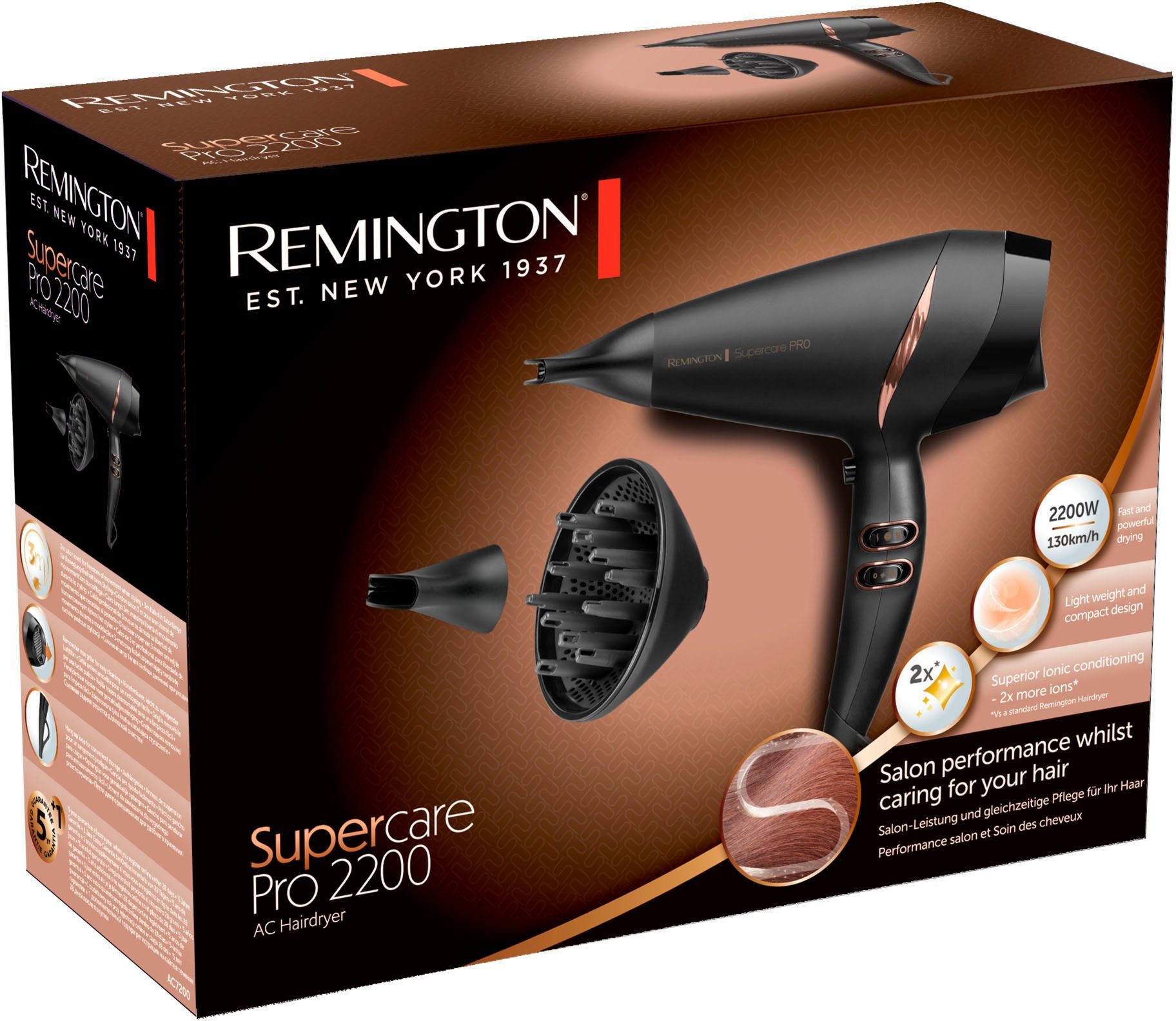 Remington Haartrockner und W, AC-Motor, kompaktes 2200 Supercare Einstellung, 2200, leichtes Design PRO AC7200 SUPERCARE