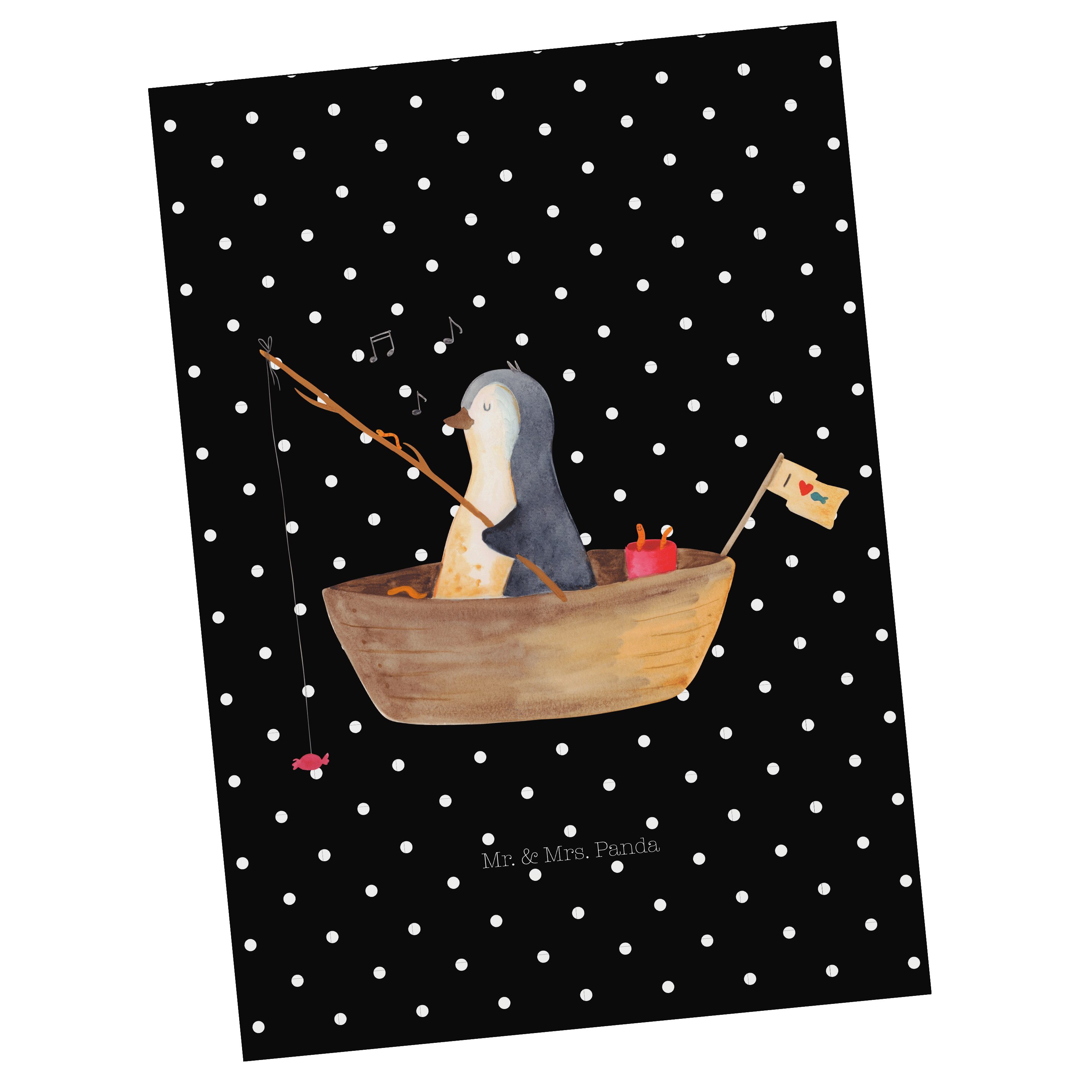 Mr. & Mrs. Panda Postkarte Pinguin Angelboot - Kreidetafel - Geschenk, Grußkarte, Angeln, Gesche