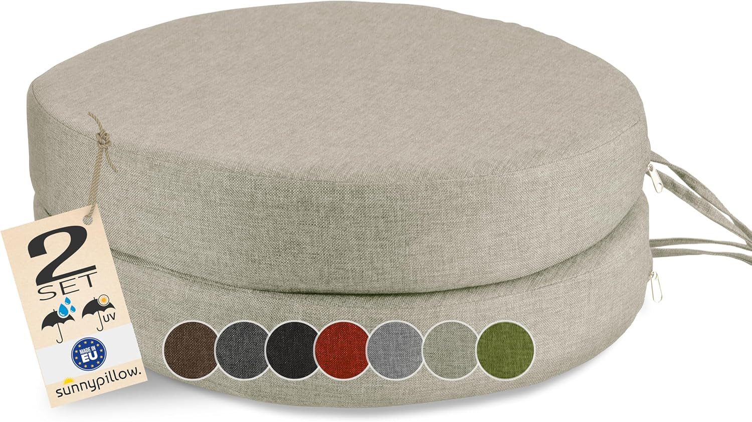 sunnypillow Stuhlkissen 2er Set Stuhlkissen Rund Ø 40 cm mit Bändern "HAVANA"