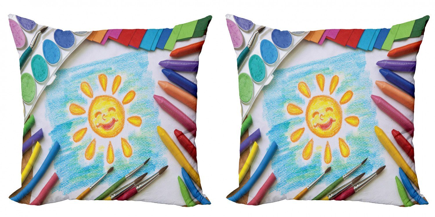 Kissenbezüge Modern Accent Doppelseitiger Digitaldruck, Abakuhaus (2 Stück), Buntstift Kinder Happy Sun Painting