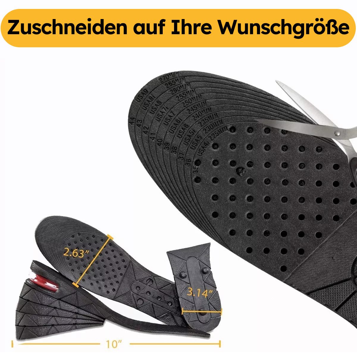 MOPUEA Einlegesohlen Sport Höhe Kissen verstellbar Schuheinlegesohlen (Set, 2-tlg., Höhenverstellbare Einlegesohlen mit atmungsaktivem Mesh-Gewebe), Unsichtbare – Bild 4 von 5