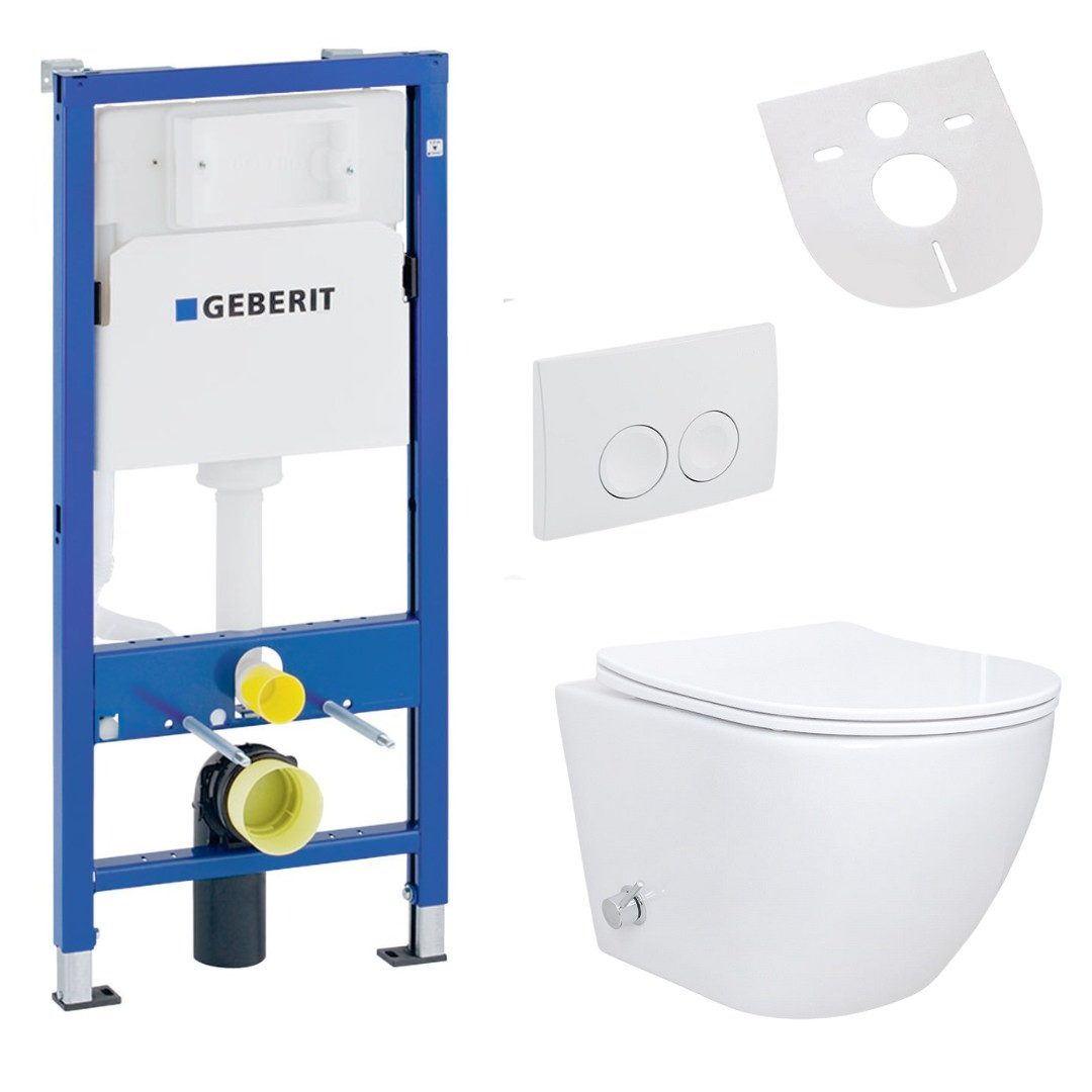Belvit Tiefspül-WC UP100-AL55800-SET, Spülrandloses Hänge WC Set mit Bidet Taharet Funktion Softclose