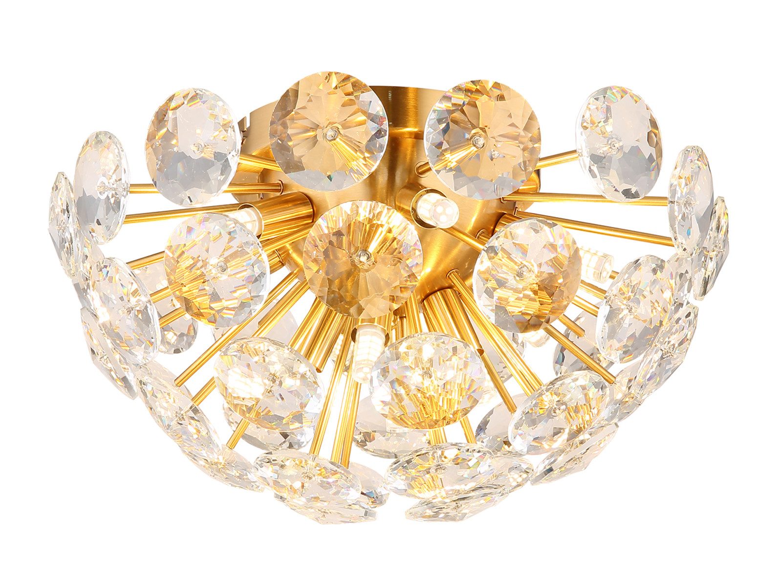 GLOBO LIGHTING LED Deckenleuchte Metall in Gold mit K9 Kristallen Ø 39cm, Dimmfunktion, LED wechselbar, warmweiß, besondere ausgefallene Deckenlampe mit funkelndem Glas Lampenschirm