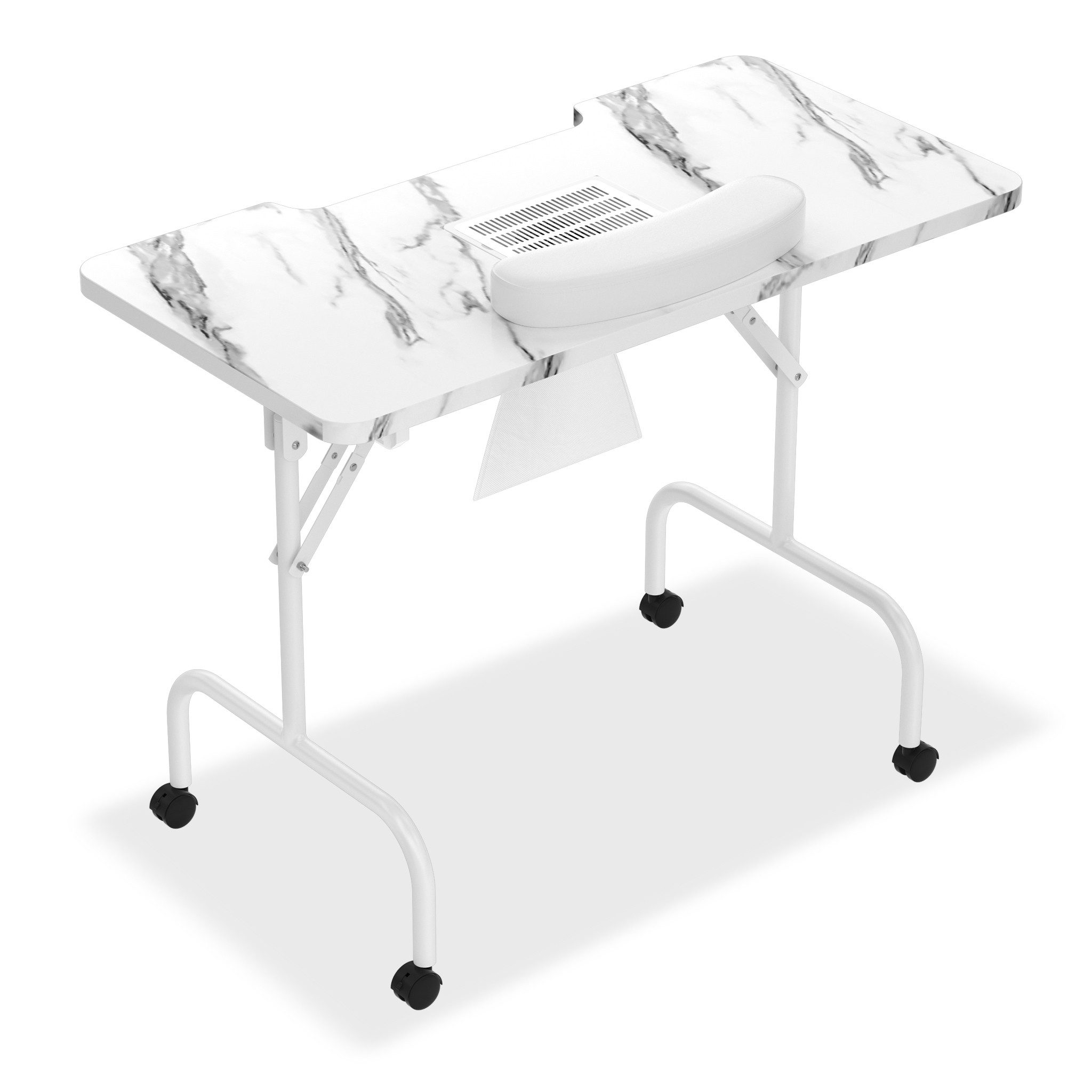 FIVMEN Arbeitstisch Nageltisch 90x40x72 cm mit Absaugung, Faltbar Nagelarbeitsplatz (Maniküretisch Tisch mit Staubabsaugung und 4 Räder), für Haushalte Nagelstudios Schönheitssalons