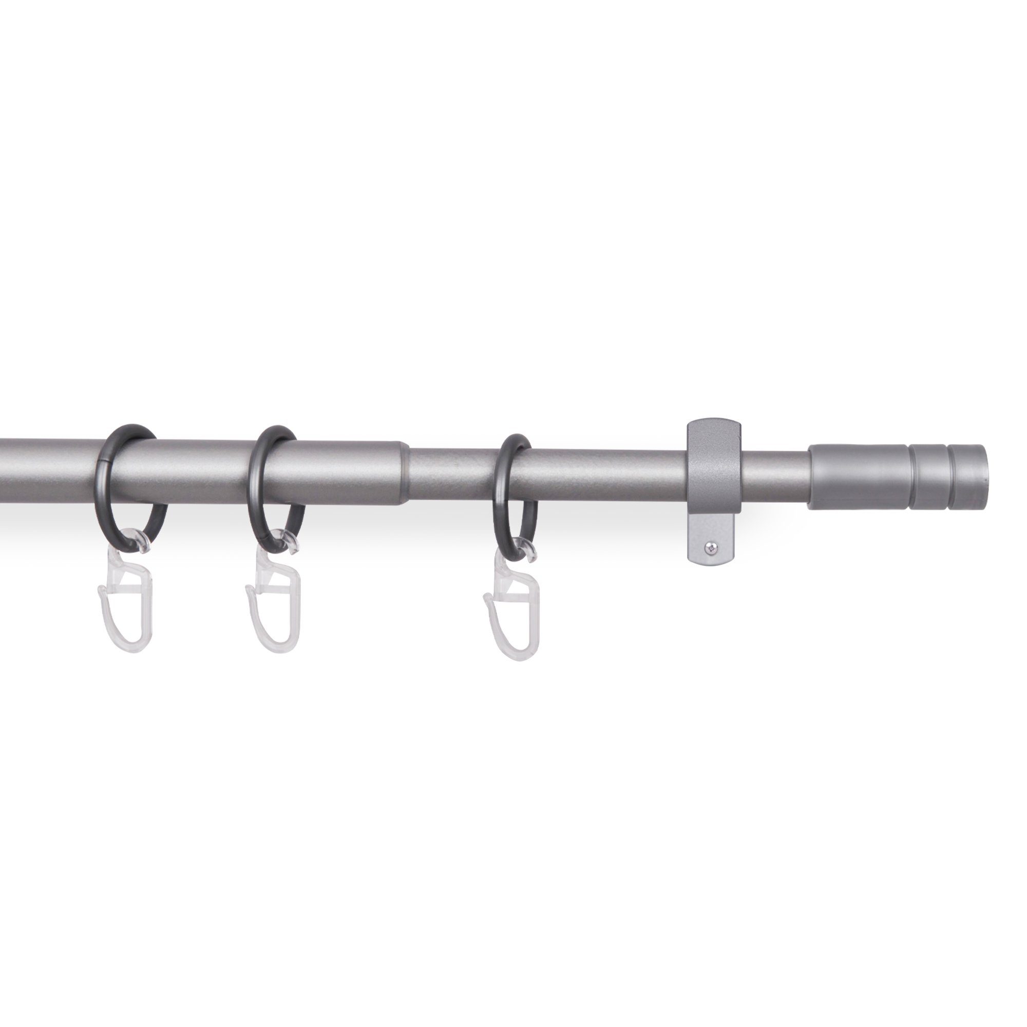Bestlivings Gardinenstange mit dekorativen Endstücken 120-220 cm, Ø 16 mm, 1-läufig, ausziehbar, Wandträger, verschraubt, Metall, inkl. Ringe mit Faltlegehaken und Befestigungsmaterial