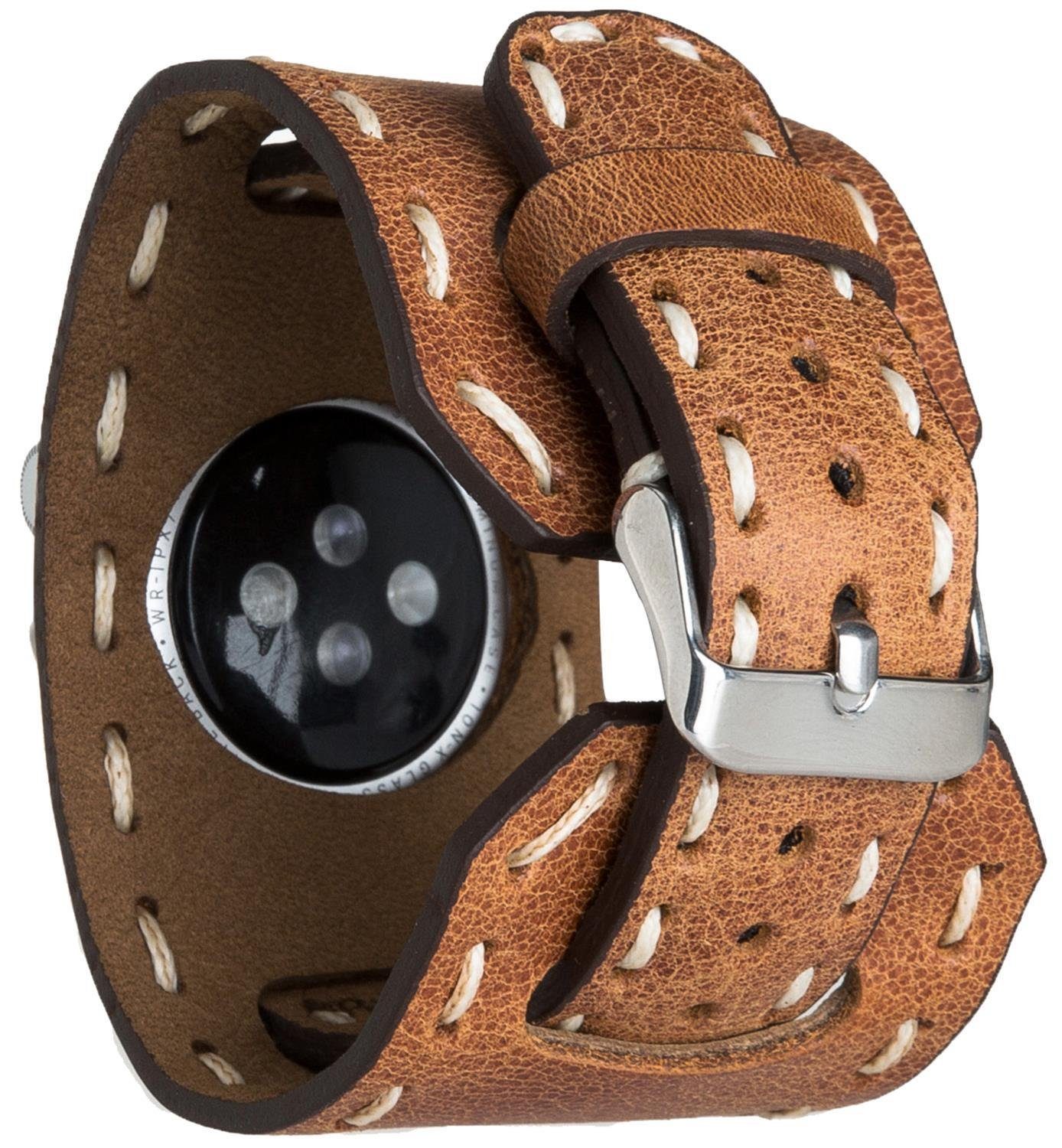 Burkley Smartwatch-Armband Vintage in Cuff für Watch Series 42/44/45mm mit 1-8 Apple Armband, Leder kompatibel Watch Apple
