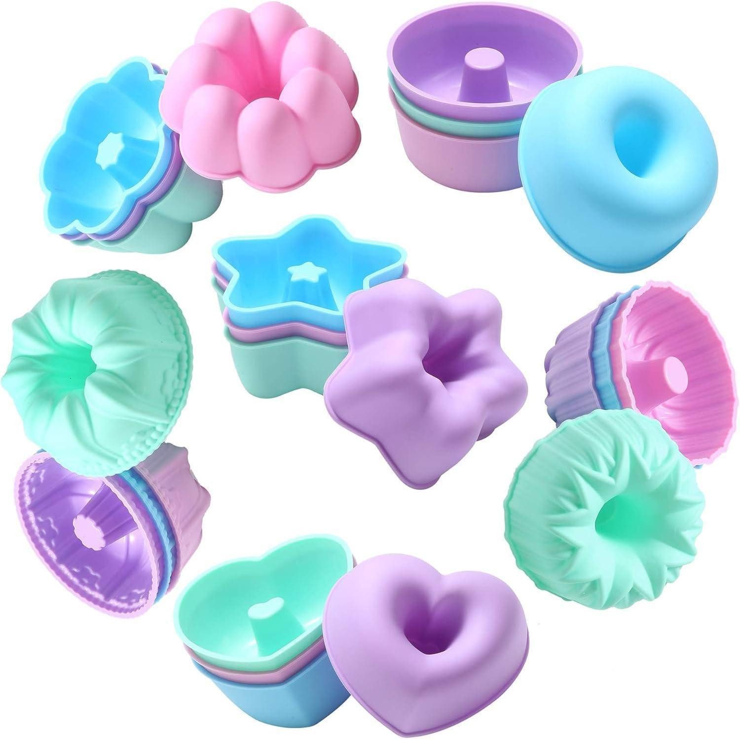 LuxusKollektion Donutform Donut-Backform 24er Set Silikon 7,6cm blau/grün/pink/lila