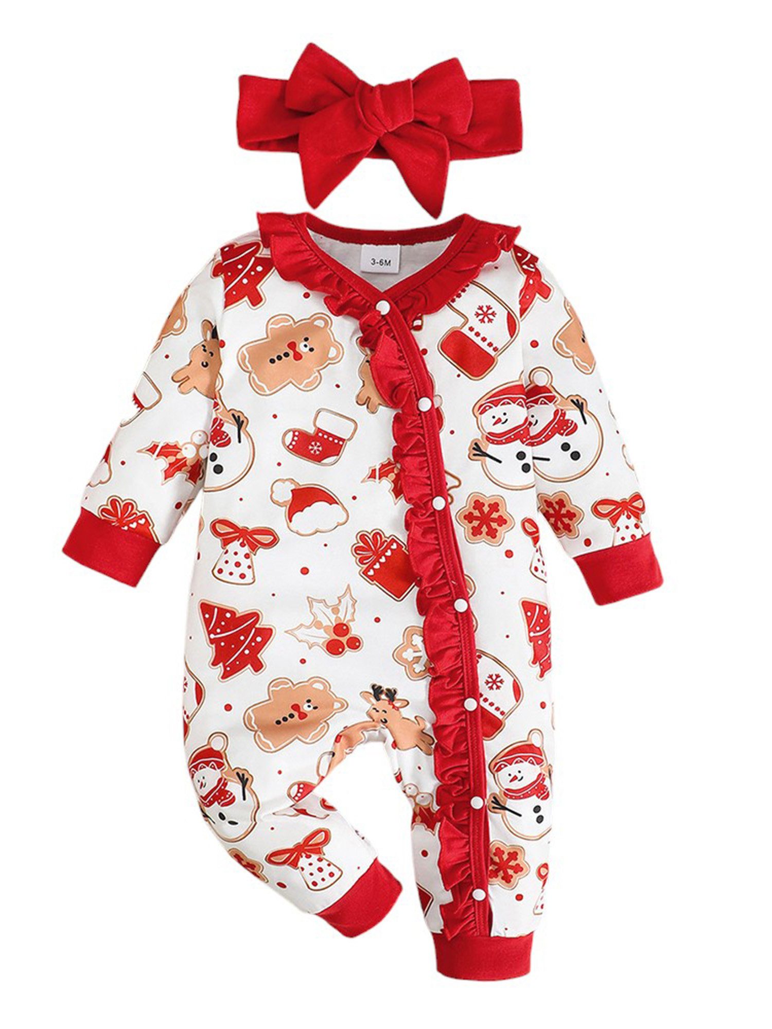 Gluckids Strampler Weihnachtlicher Strampler-Set, Body & Stirnband (Set, 2-tlg) Verziert mit Rüschen und Frontknopf-Verschluss