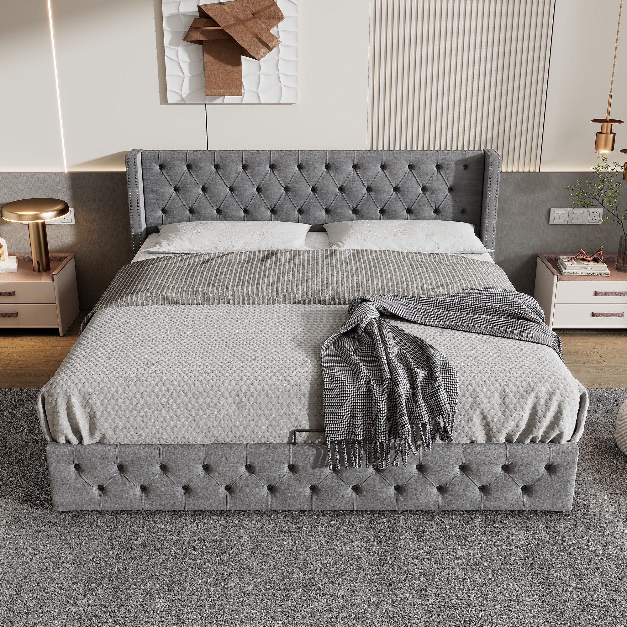 OKWISH Polsterbett Doppelbett Stauraumbett (Bettunterseite ist mit schmutza günstig online kaufen