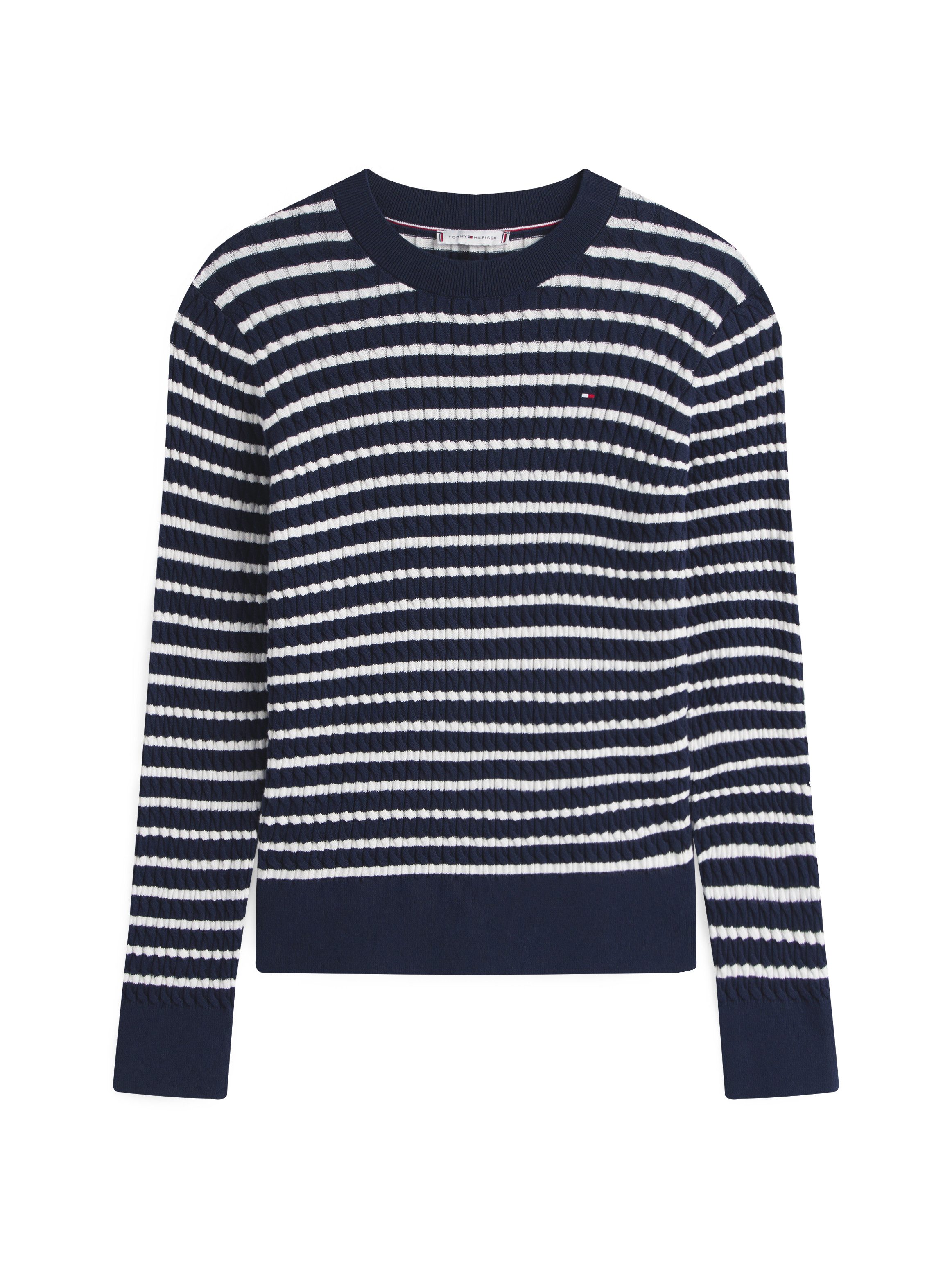 Tommy Hilfiger Rundhalspullover CO CABLE C-NK LS SWEATER Baumwolle, mit Zopfmuster, Regular Fit