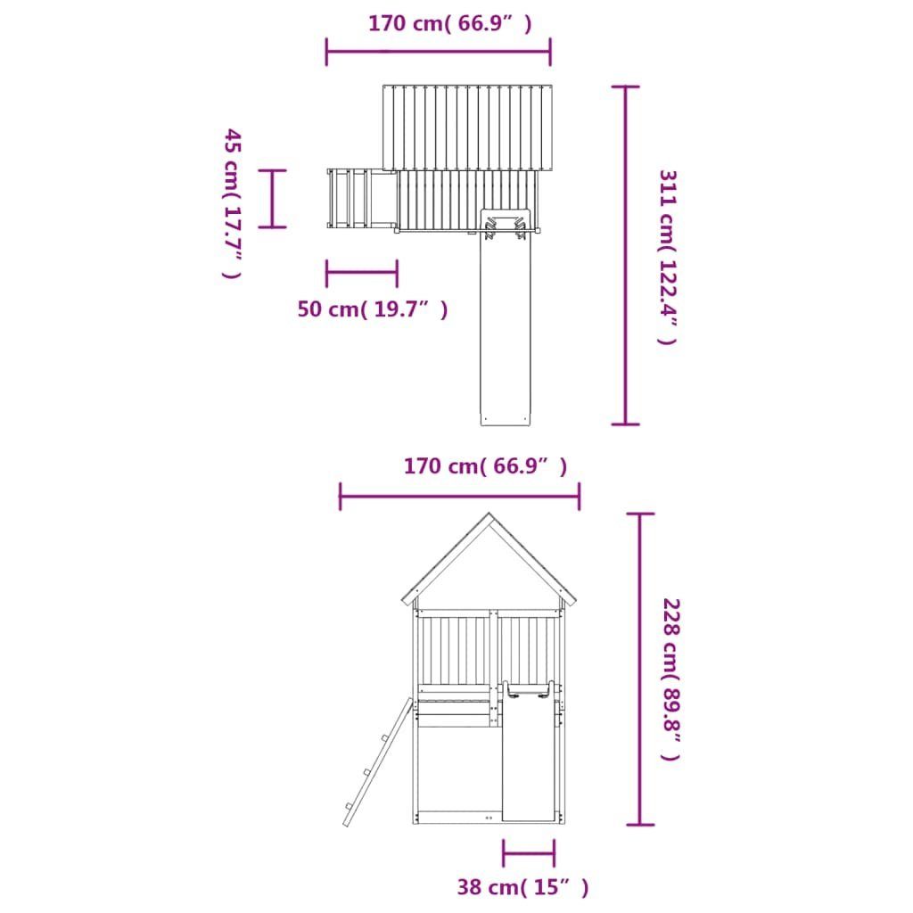 Kletterturm vidaXL mit Kiefer Spielturm und Kinder Spielhaus Rutsche Massivholz Leiter