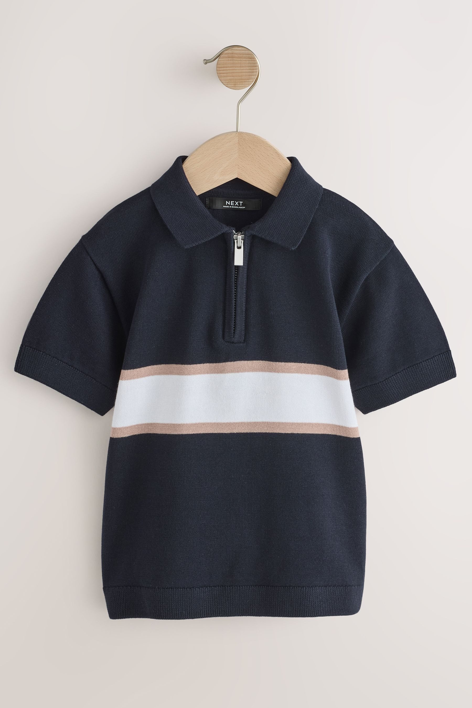 Poloshirt Strick-Poloshirt mit RV-Kragen