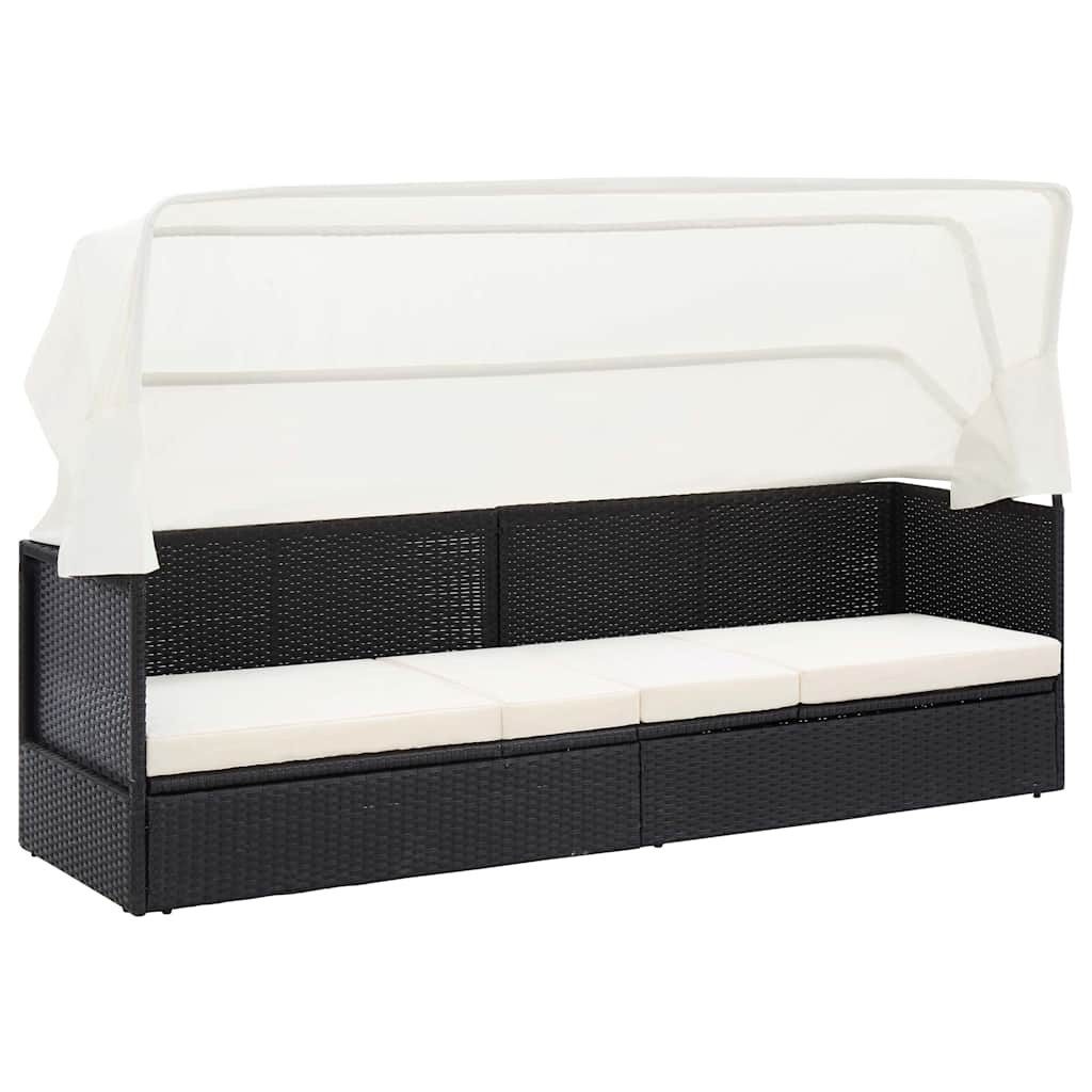 vidaXL Gartenliege vidaXL Gartensofa mit Sonnendach Schwarz Poly Rattan