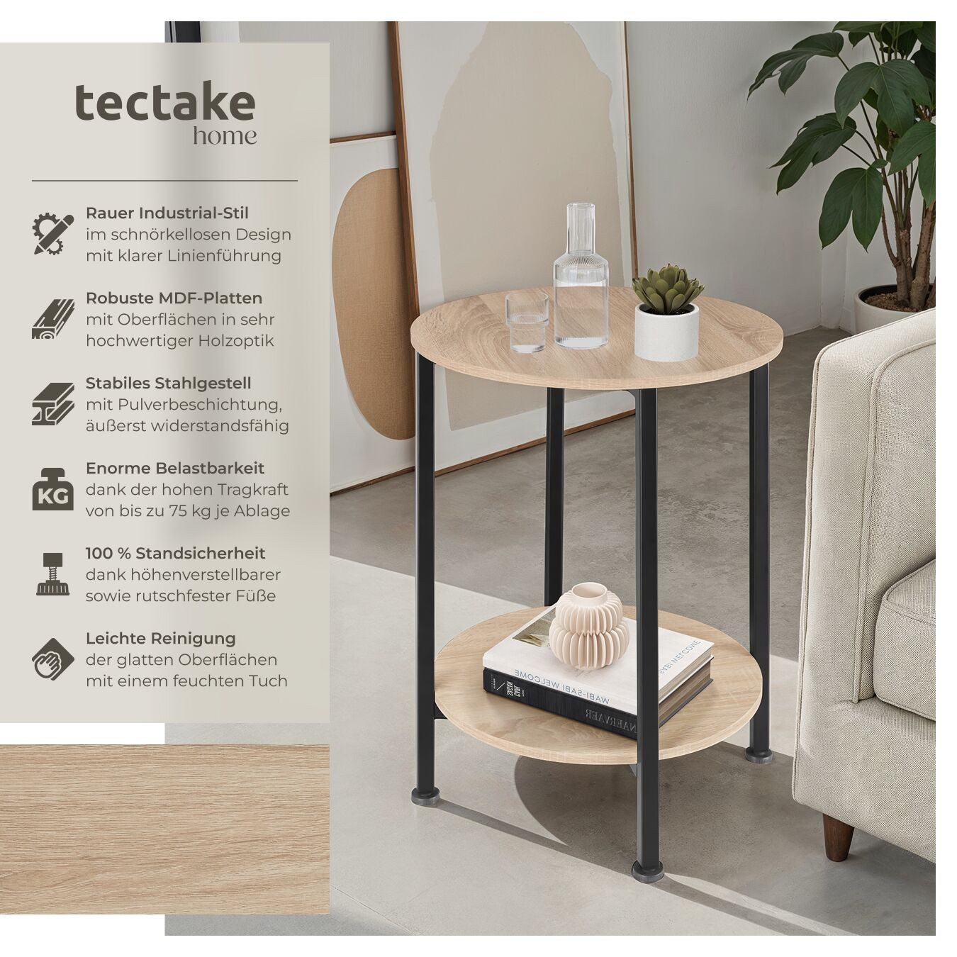 tectake Beistelltisch Ballina (1-St., 1 tlg), Runder Beistelltisch im rusti günstig online kaufen