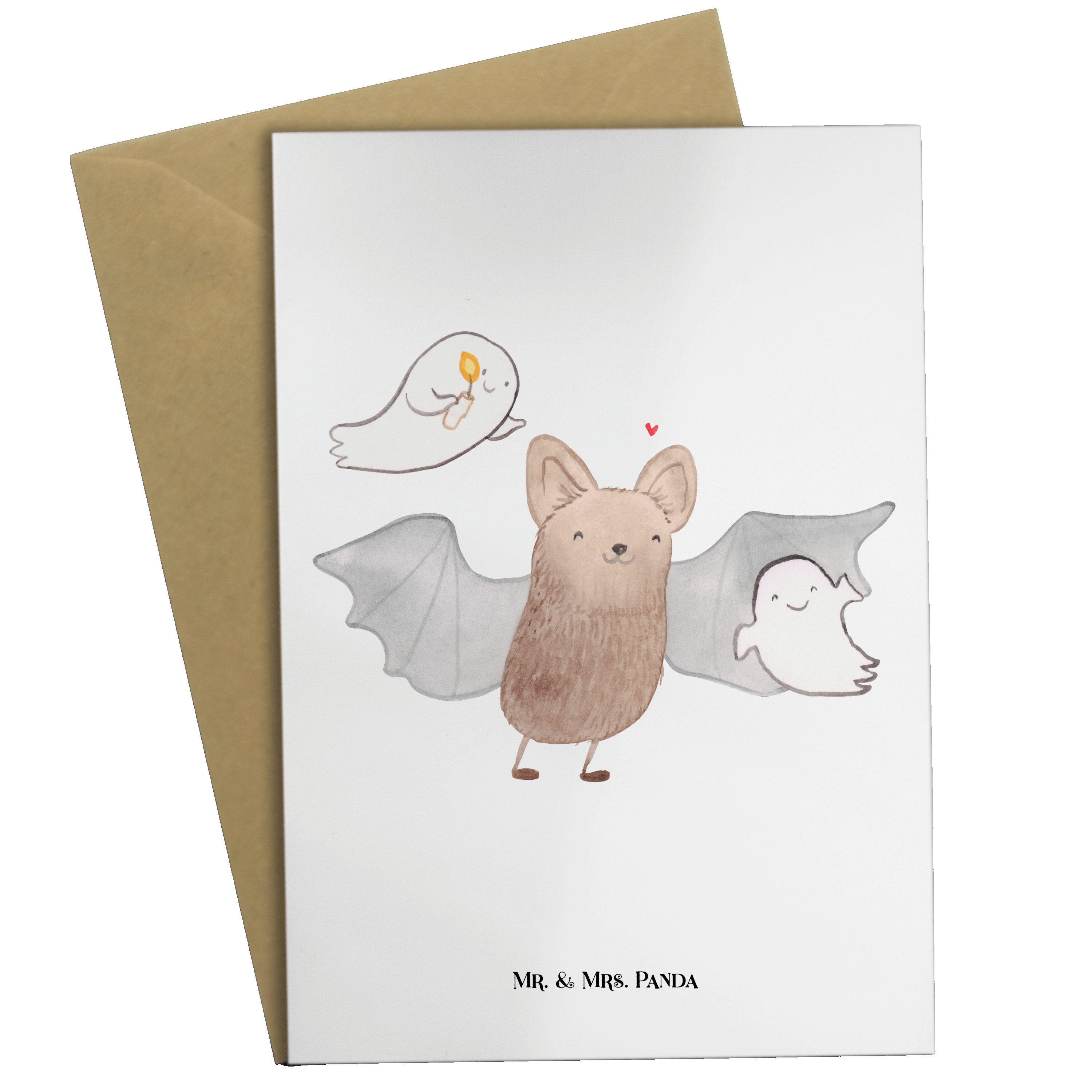 Geschenk, Weiß Panda - Fledermaus Schenken, Grußkarte & Klappkarte, Gespenster Mrs. Hallow Mr. -
