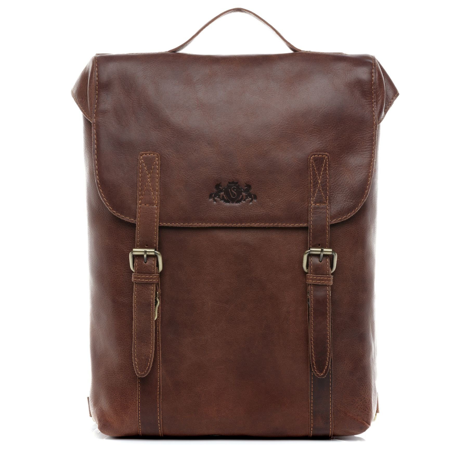 SID & VAIN Rucksack echt Leder Rucksack groß 15 Zoll Laptop Fach braun, Cityrucksack 15,4 Zoll Echtleder, Rucksack Damen Herren Braun-cognac