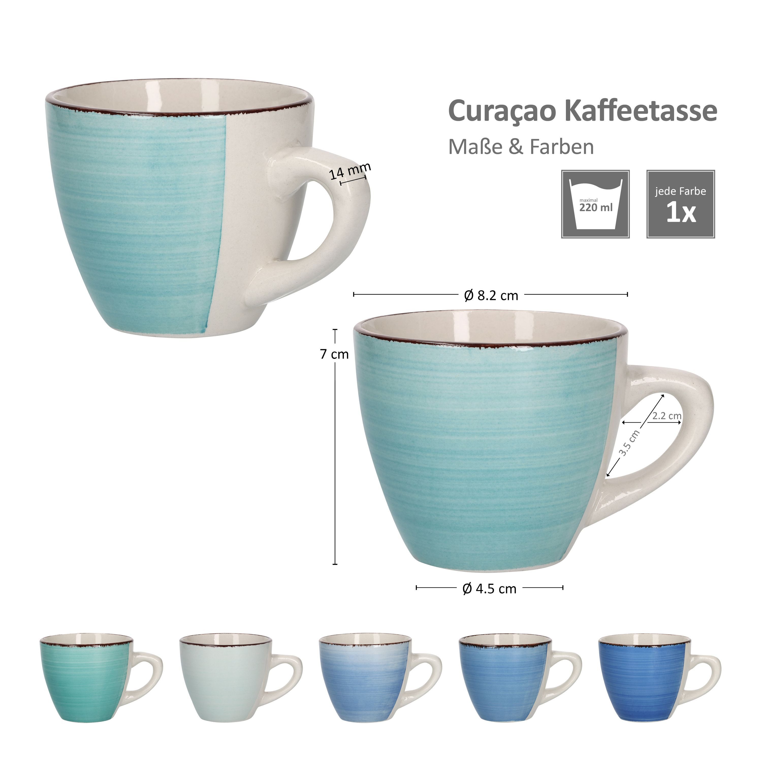 MamboCat Kaffeeservice 18tlg. Kaffeeservice Blue Curacao 6 Personen in Blau-Tönen, Steingut