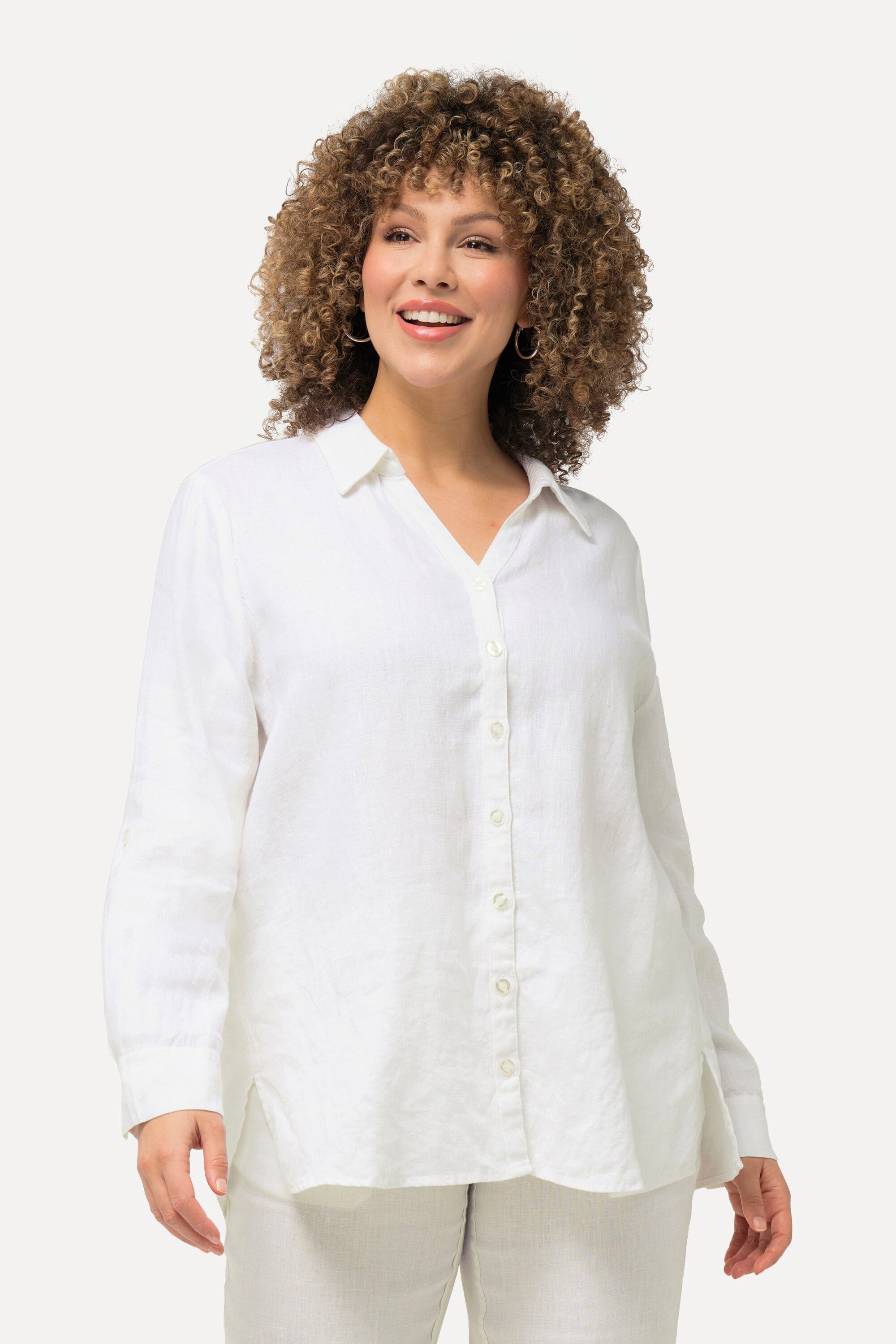 Ulla Popken Hemdbluse Bluse Leinen offener günstig online kaufen
