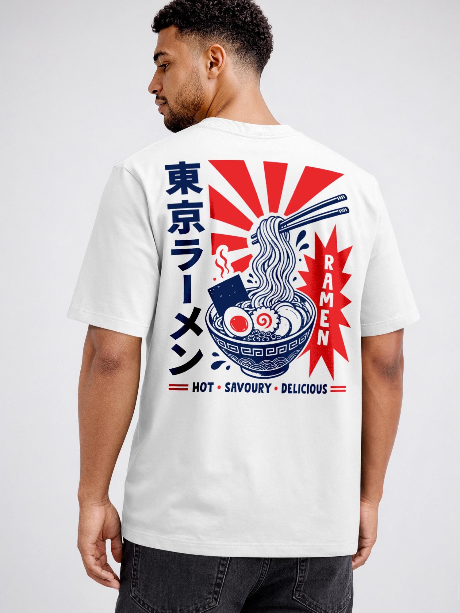 Neverless Oversize-Shirt Herren T-Shirt - Design Asia Ramen - Relaxed Fit Printshirt Sommer mit Print – Bild 2 von 5